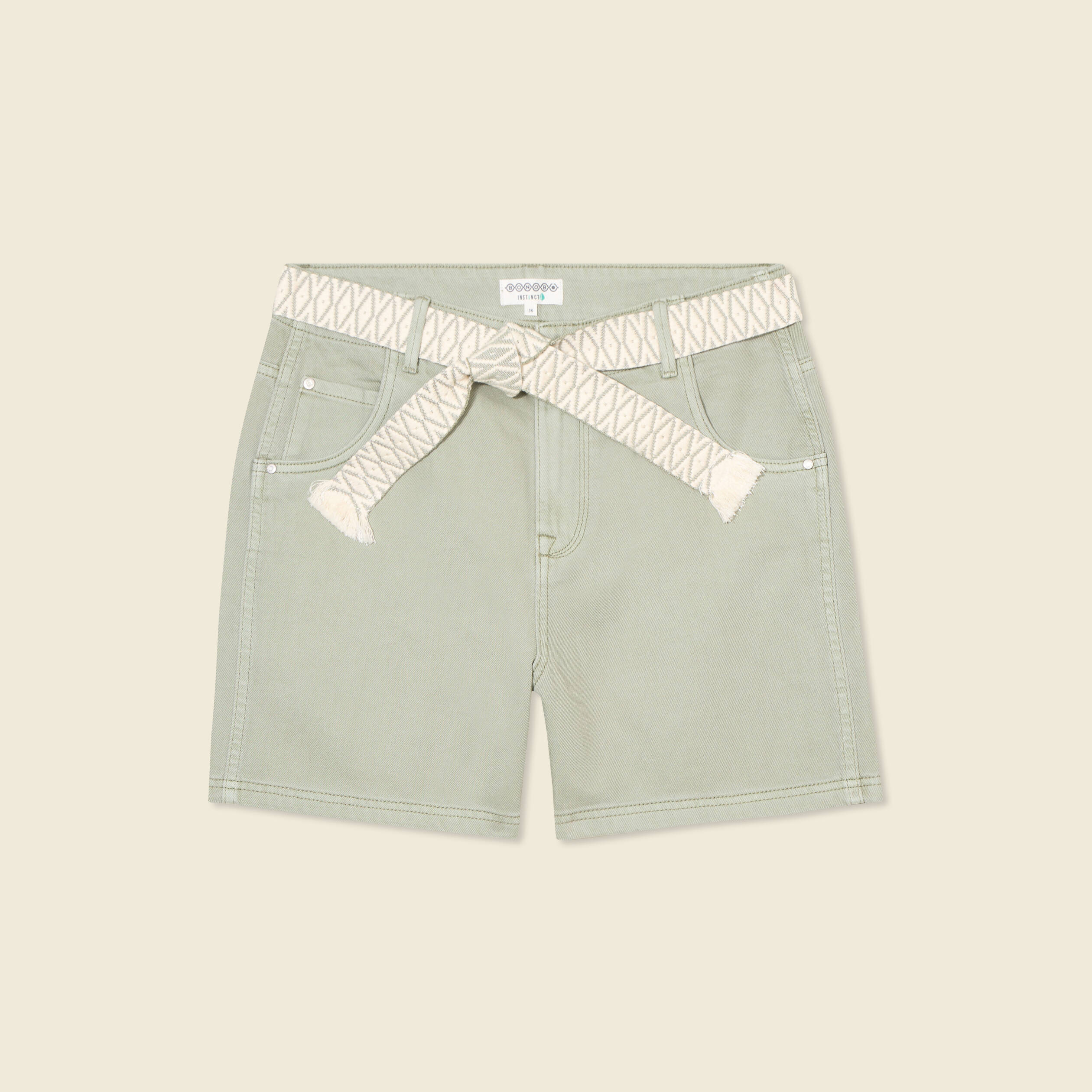 Short boyfriend ceintur&eacute; jean vert kaki femme