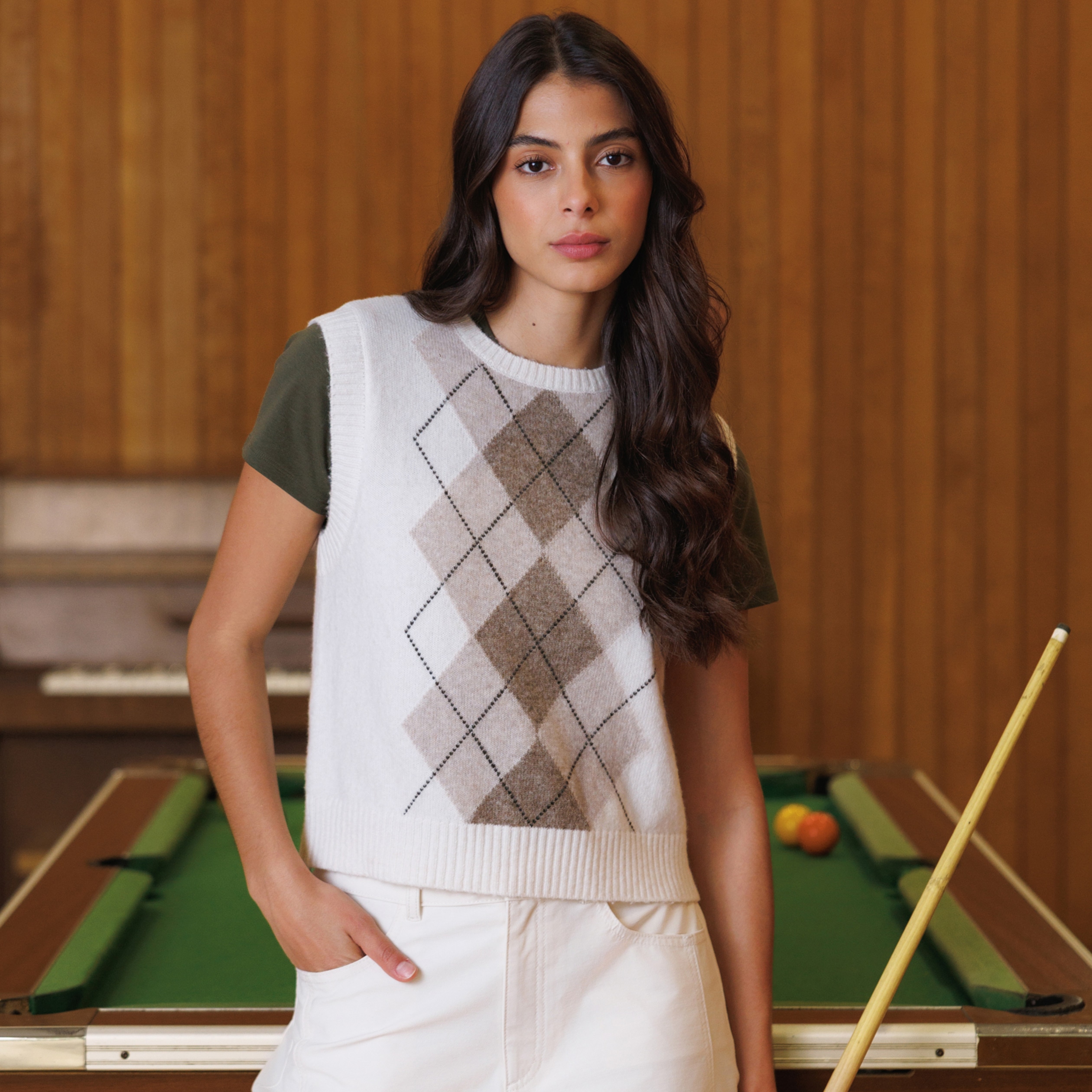 Pull sans manches col rond ecru femme