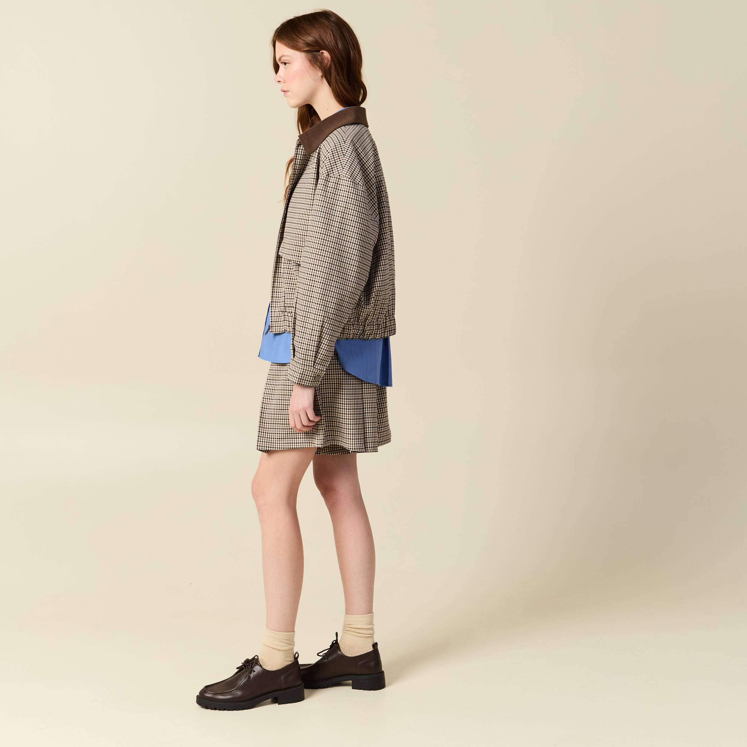 Blouson oversize manches longues doubl&eacute; marron femme