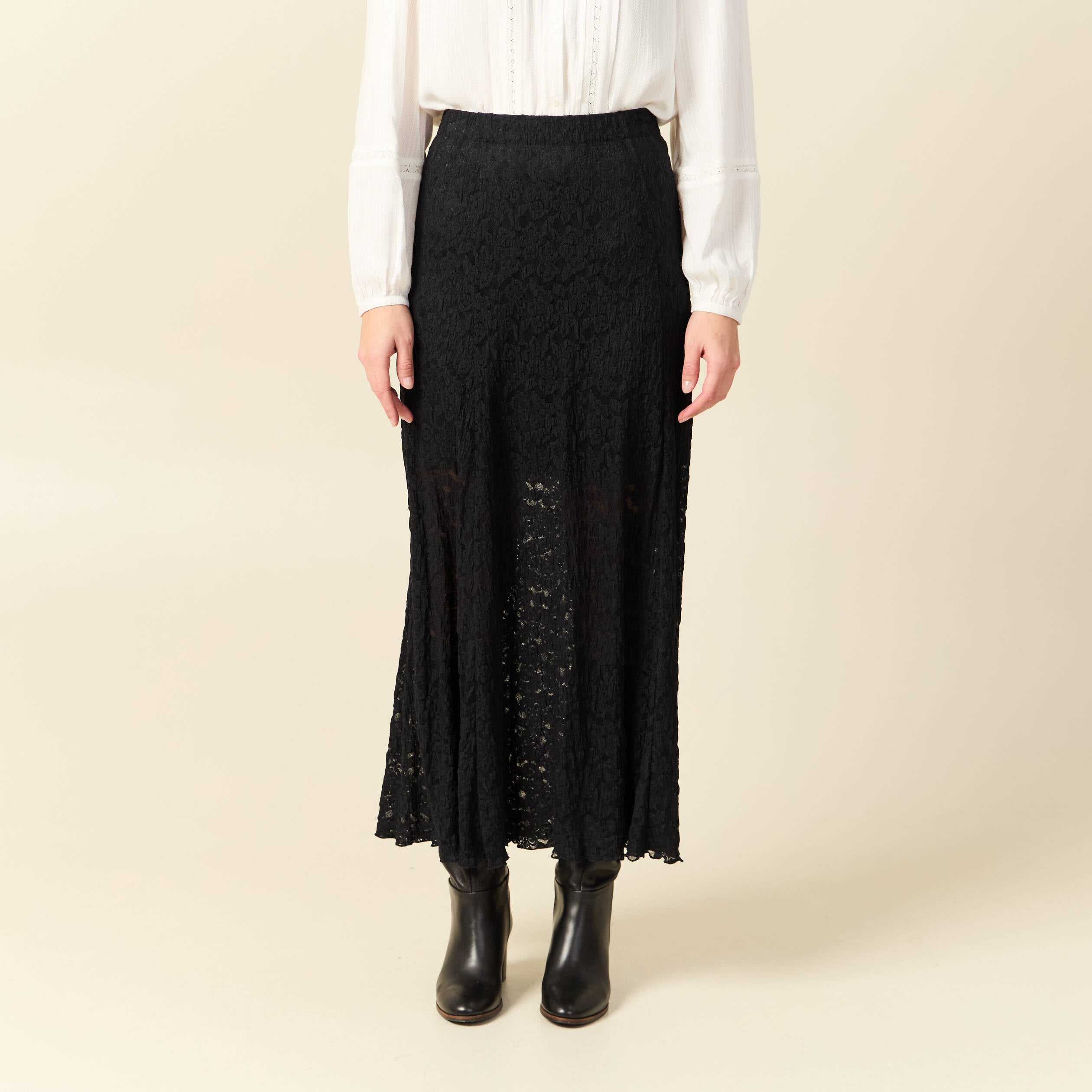 Jupe longue &eacute;vas&eacute;e doubl&eacute;e noir femme