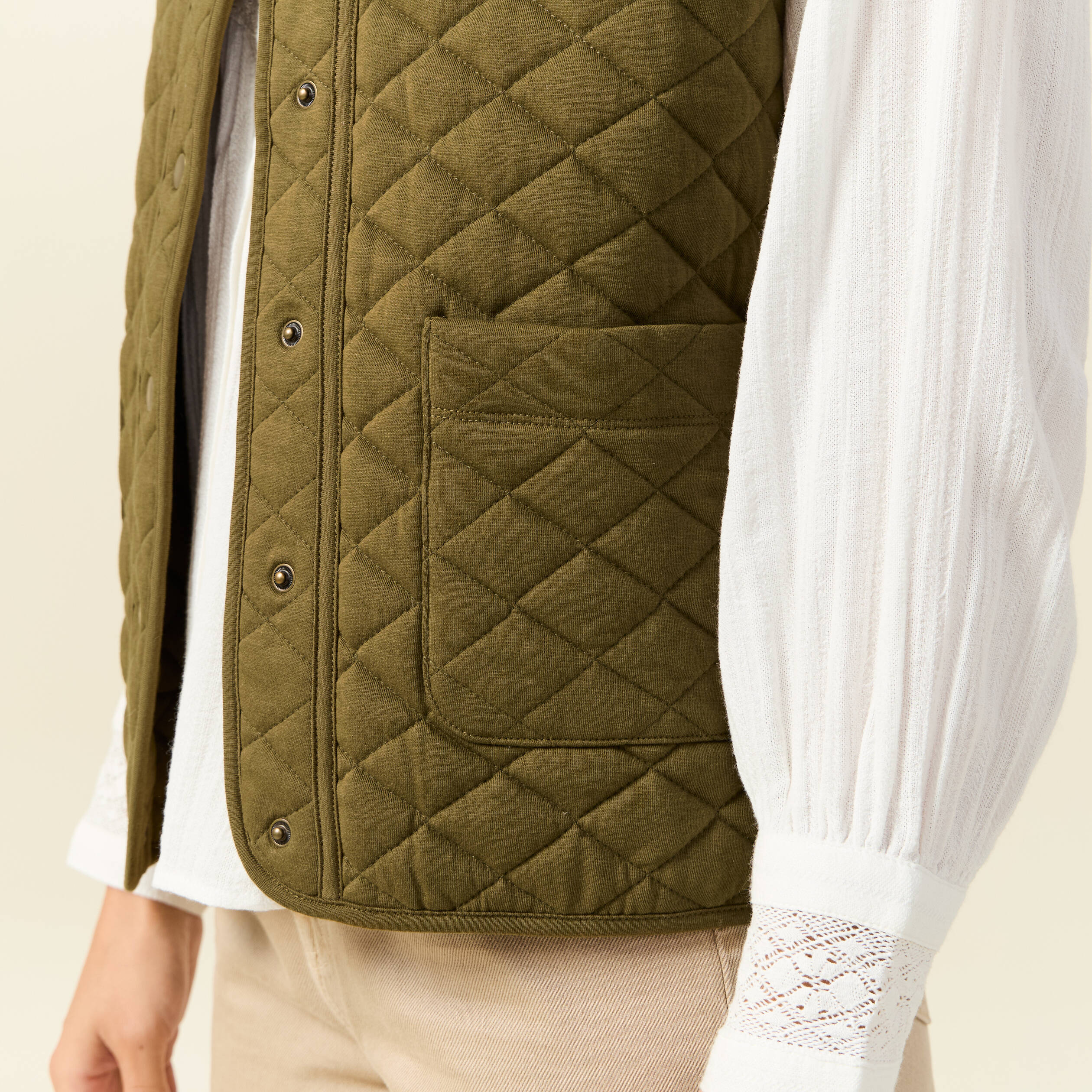 Gilet sans manches vert kaki femme