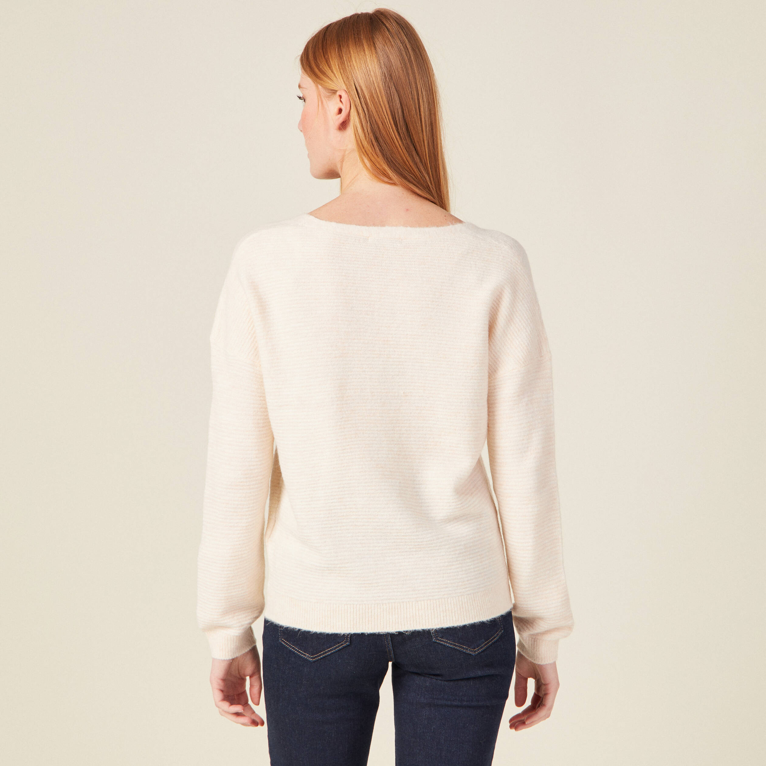 Pull manches longues ecru femme