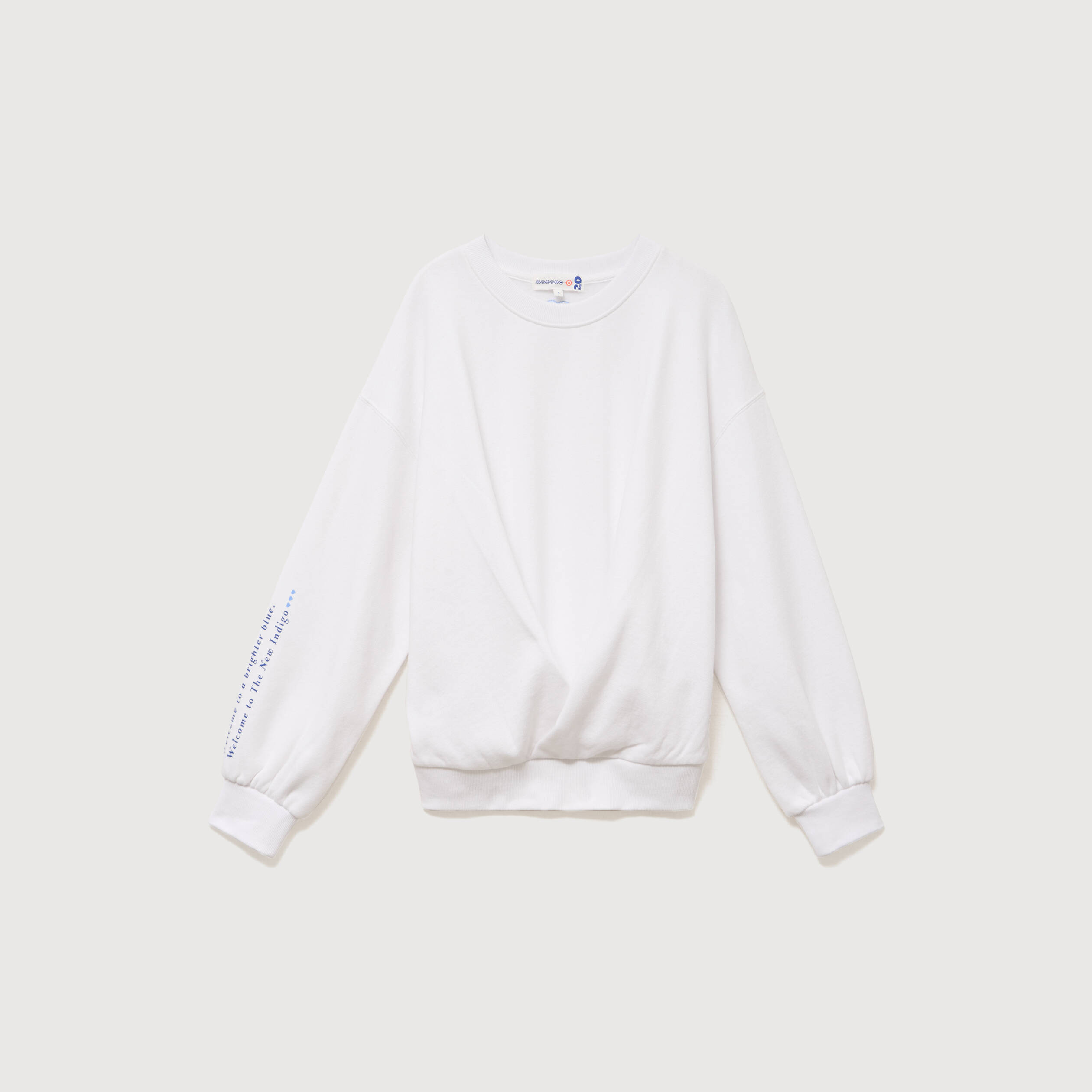 Sweat droit col rond manches longues blanc femme