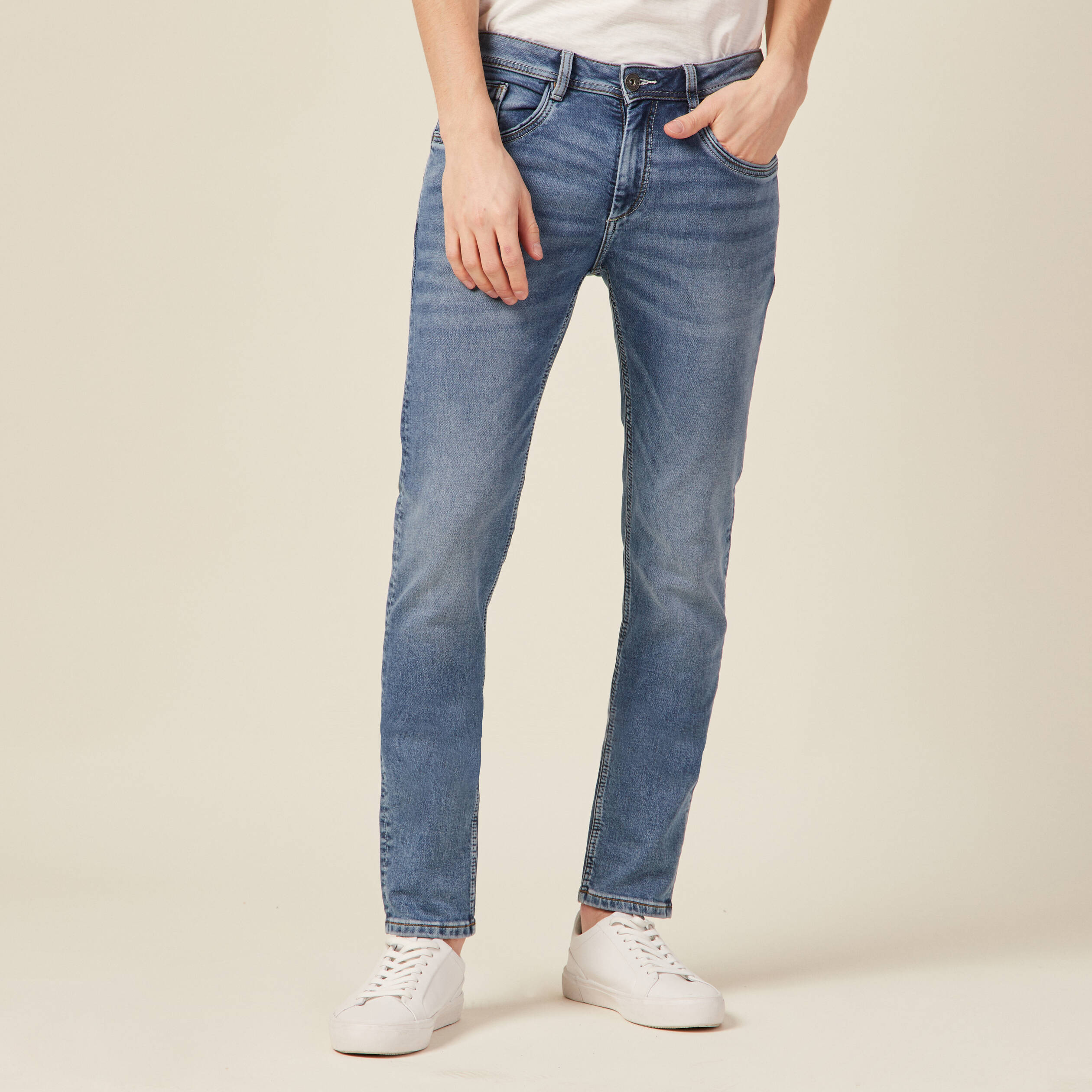 Jeans homme slim effet used denim double stone homme