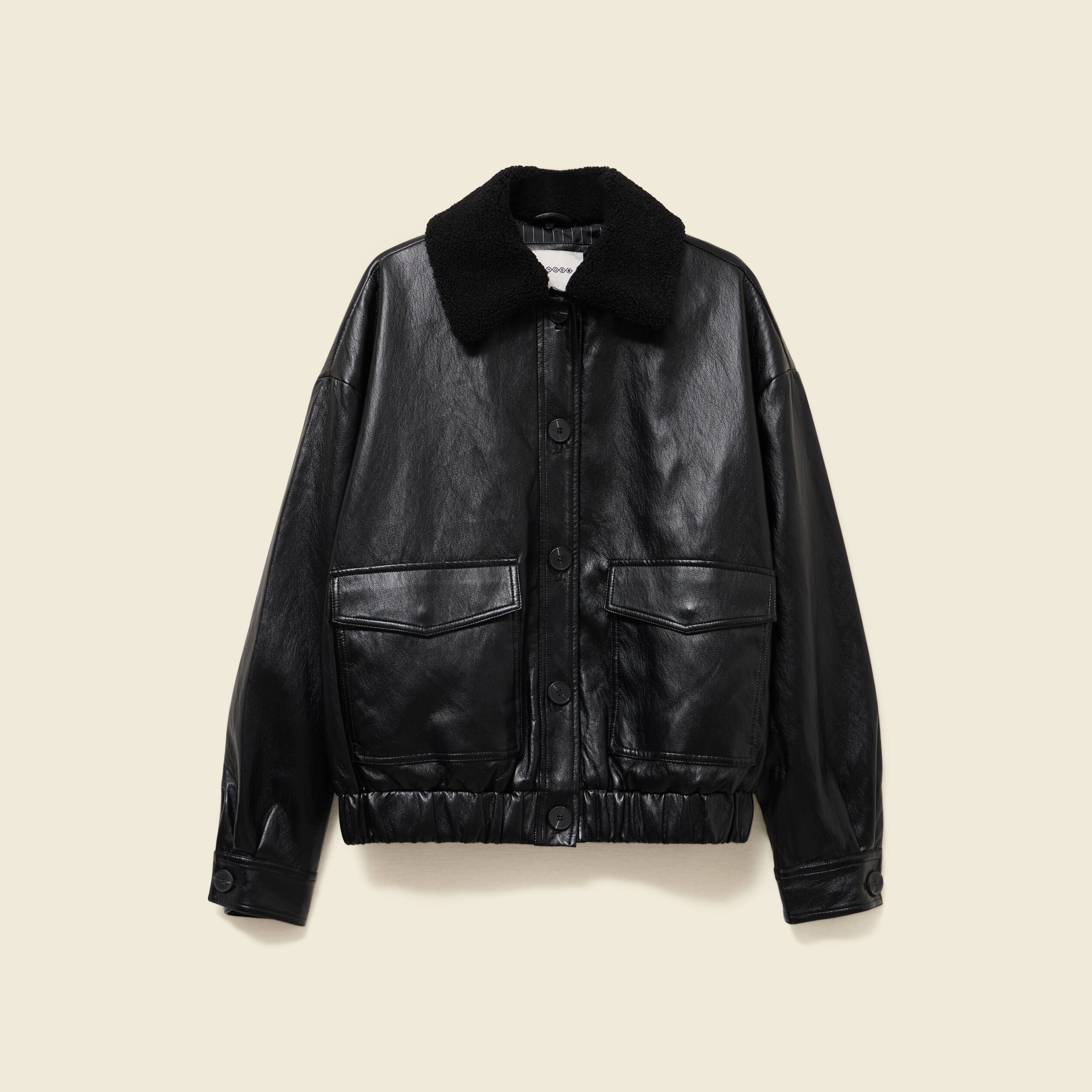 Veste oversize manches longues doubl&eacute;e noir femme