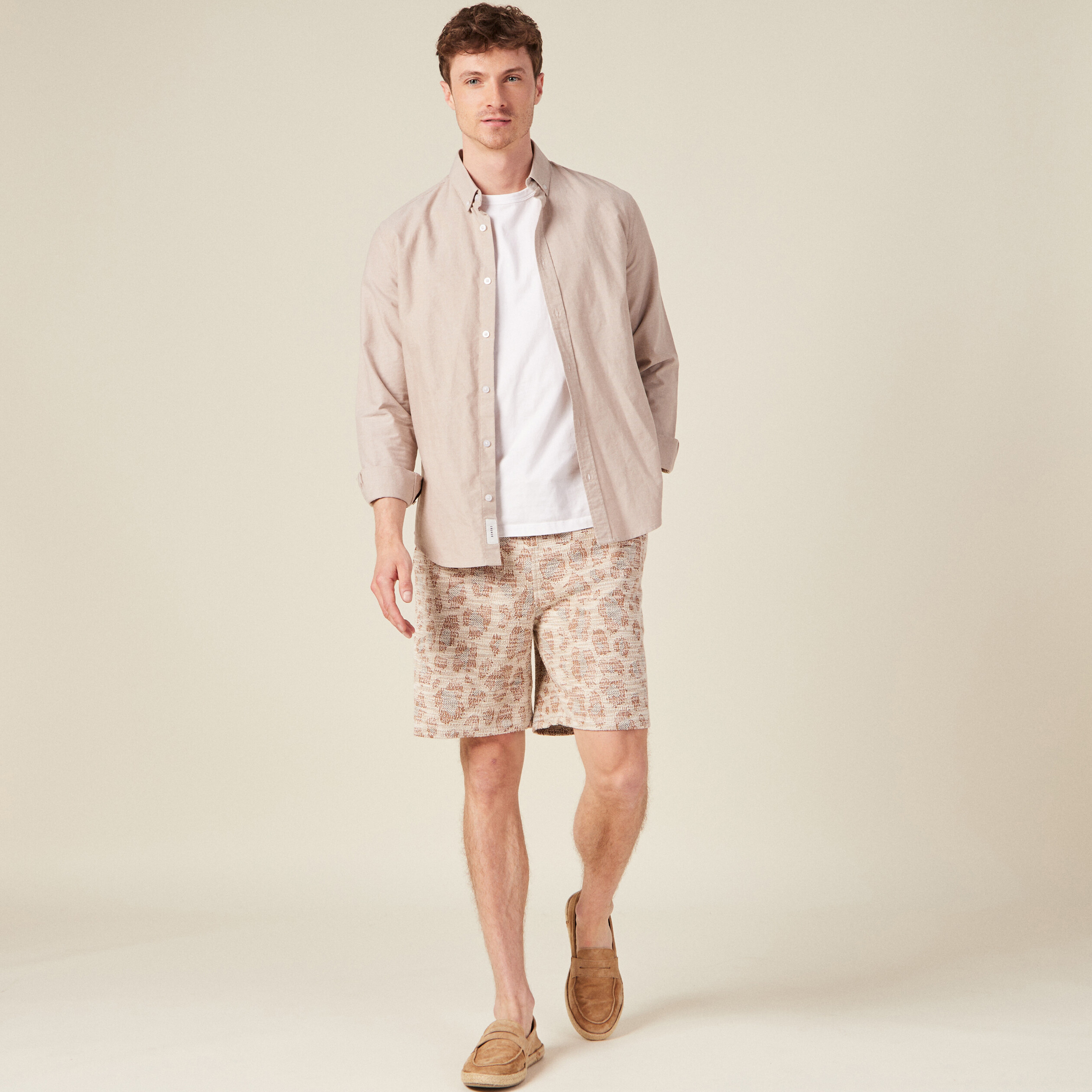 Bermuda droit taille nouée beige homme