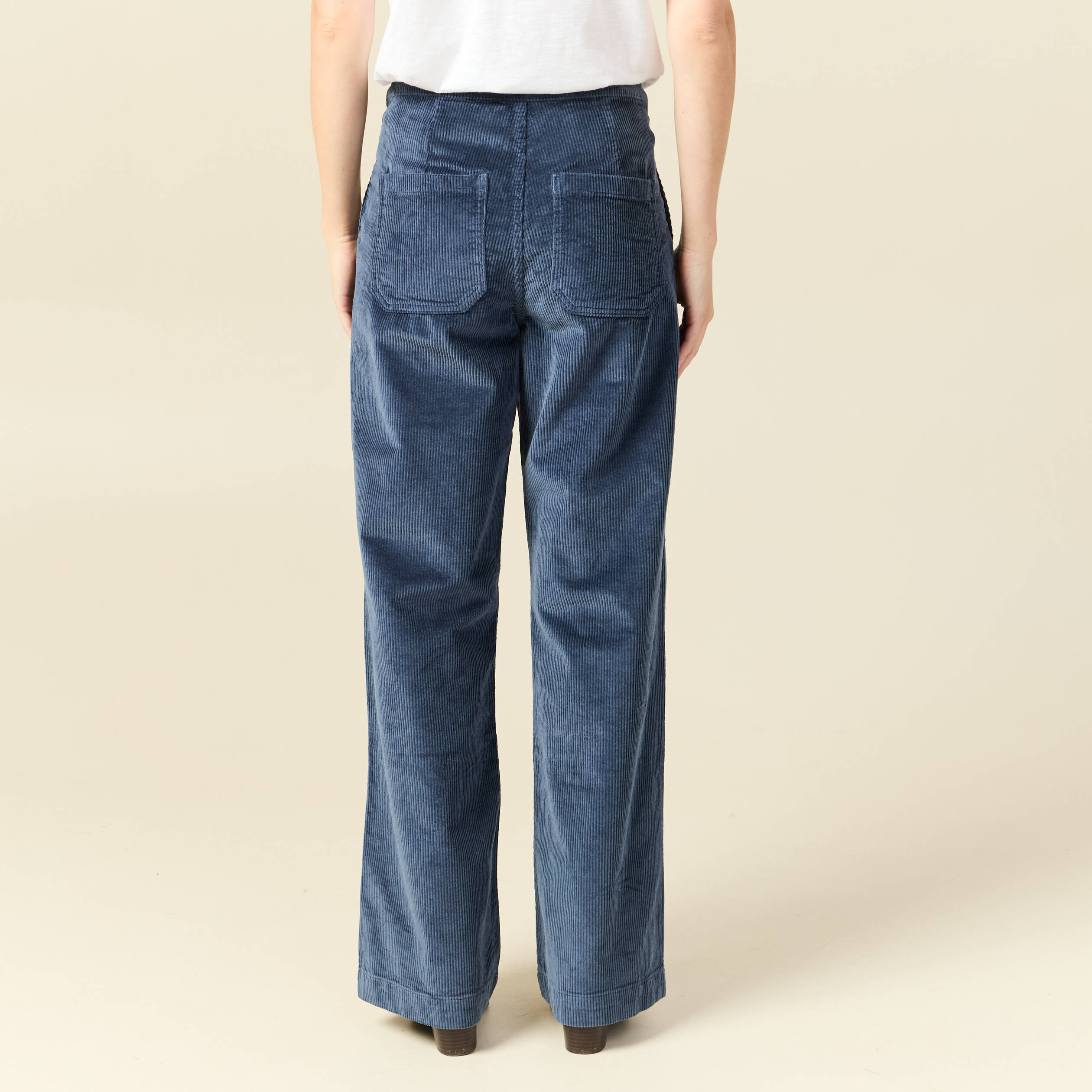 Pantalon large taille haute en velours gris femme