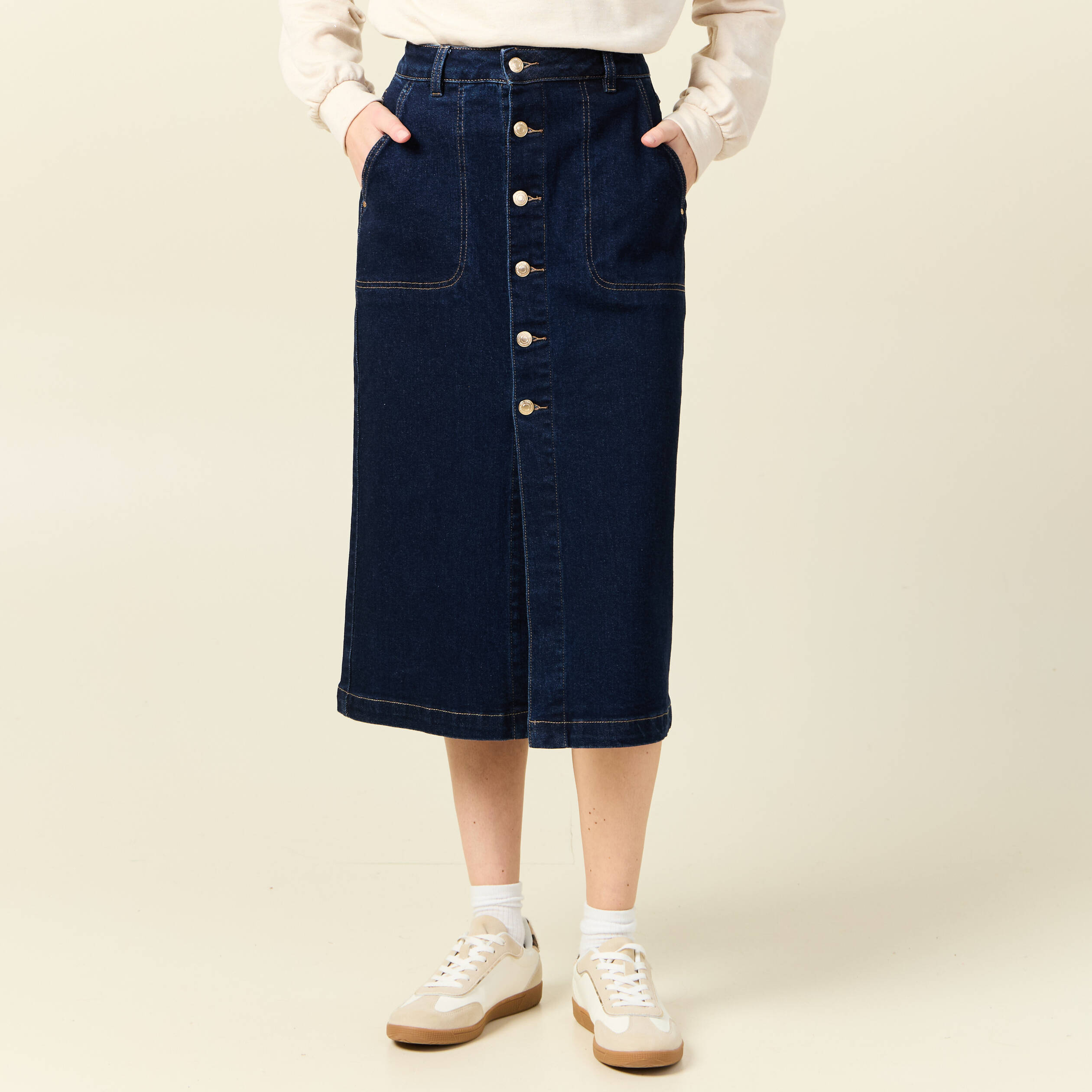 Jupe En Jeans Brut Caroll - Coupe Droite - Taille 38 - Longueur 52 Cm - Occasion En Très Bon état