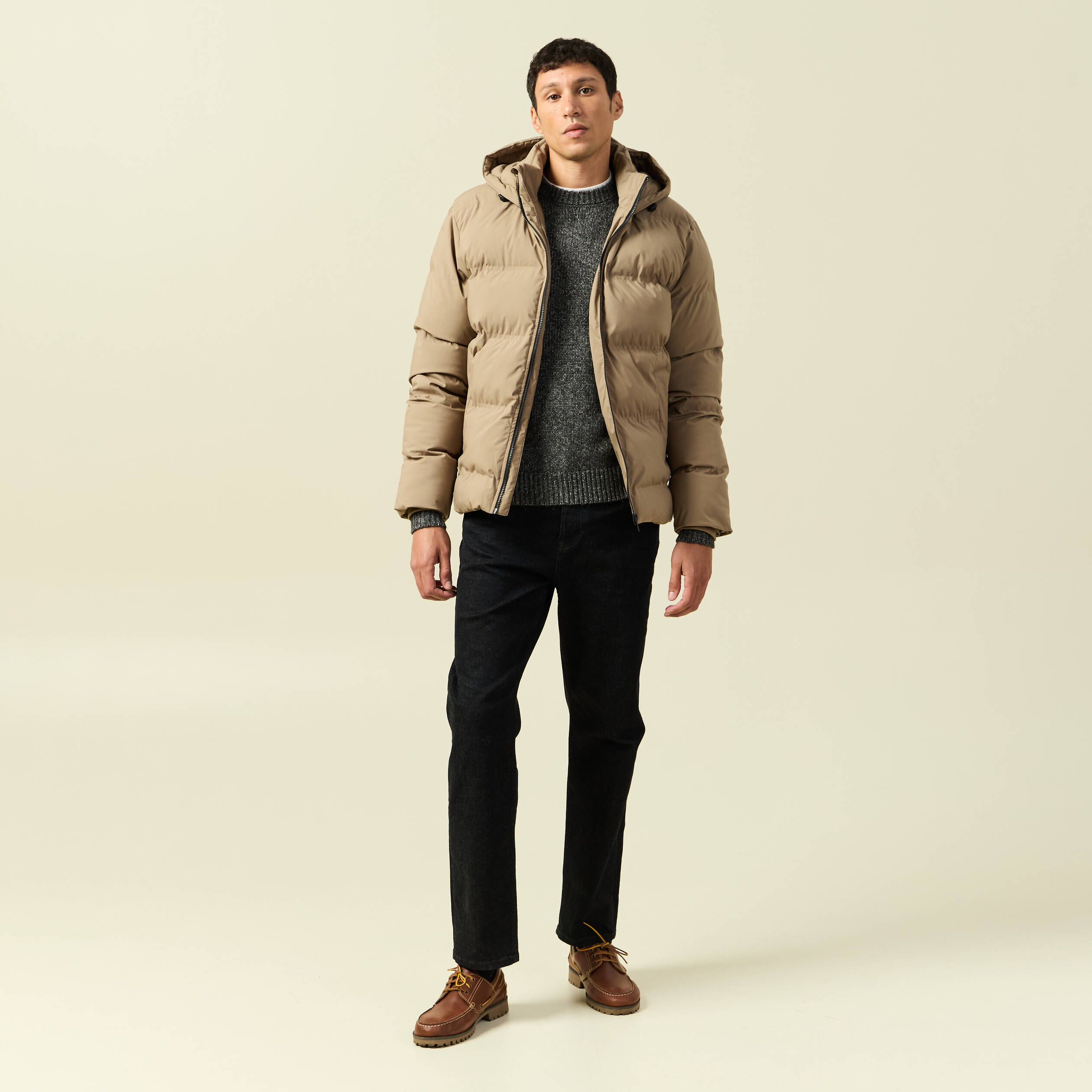Doudoune avec capuche taupe homme