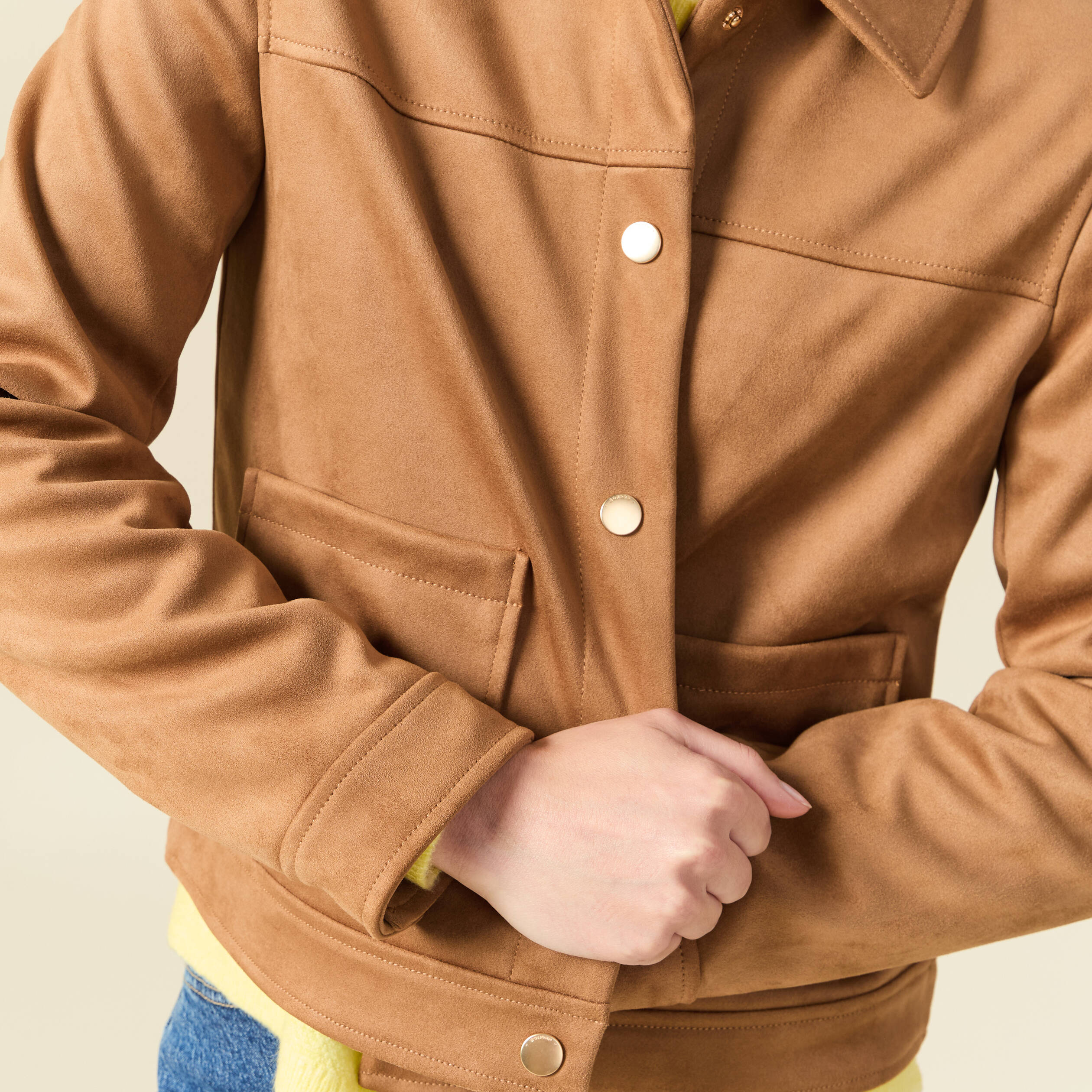 Blouson manches longues col classique marron femme