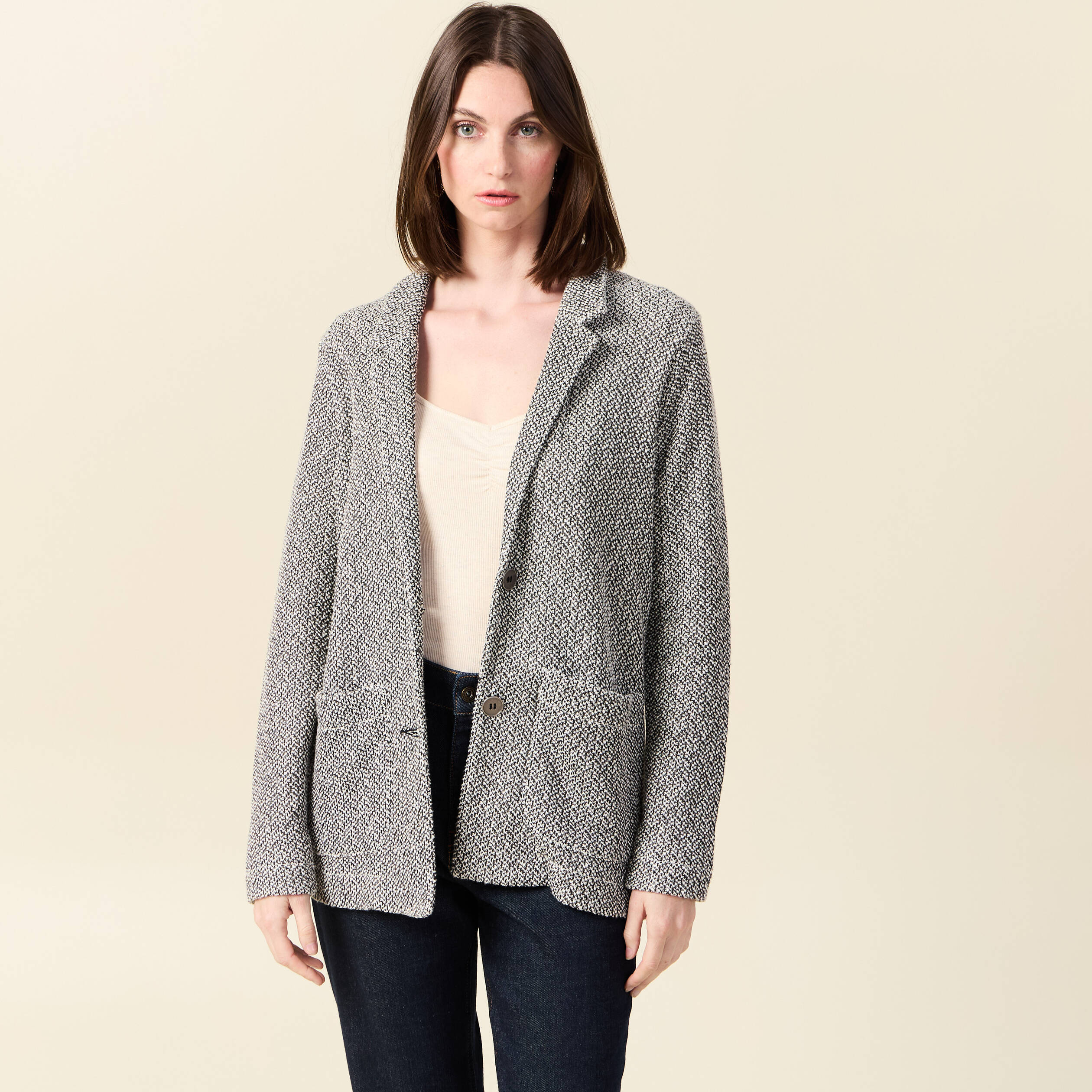 gilet manches 34 ecru femme Gilet manches 3/4 ecru femme