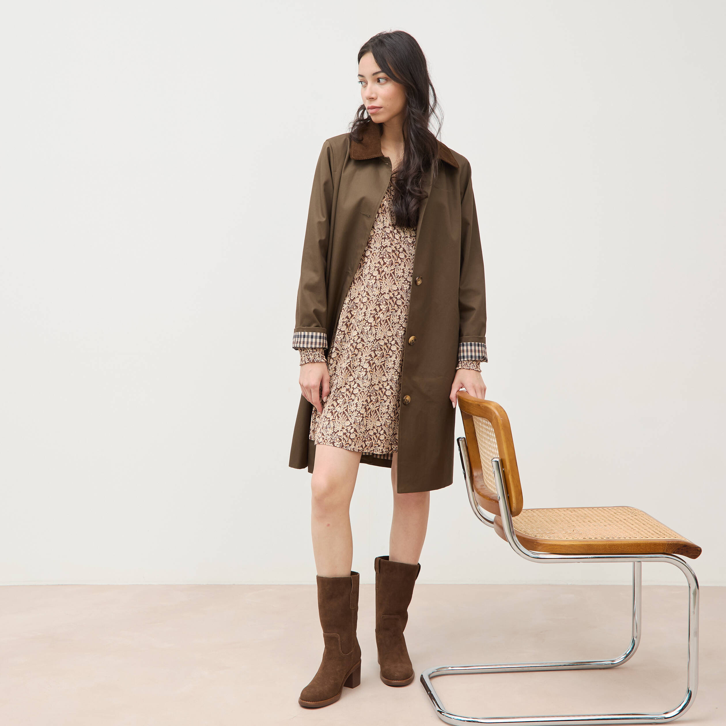 Robe manches longues marron femme