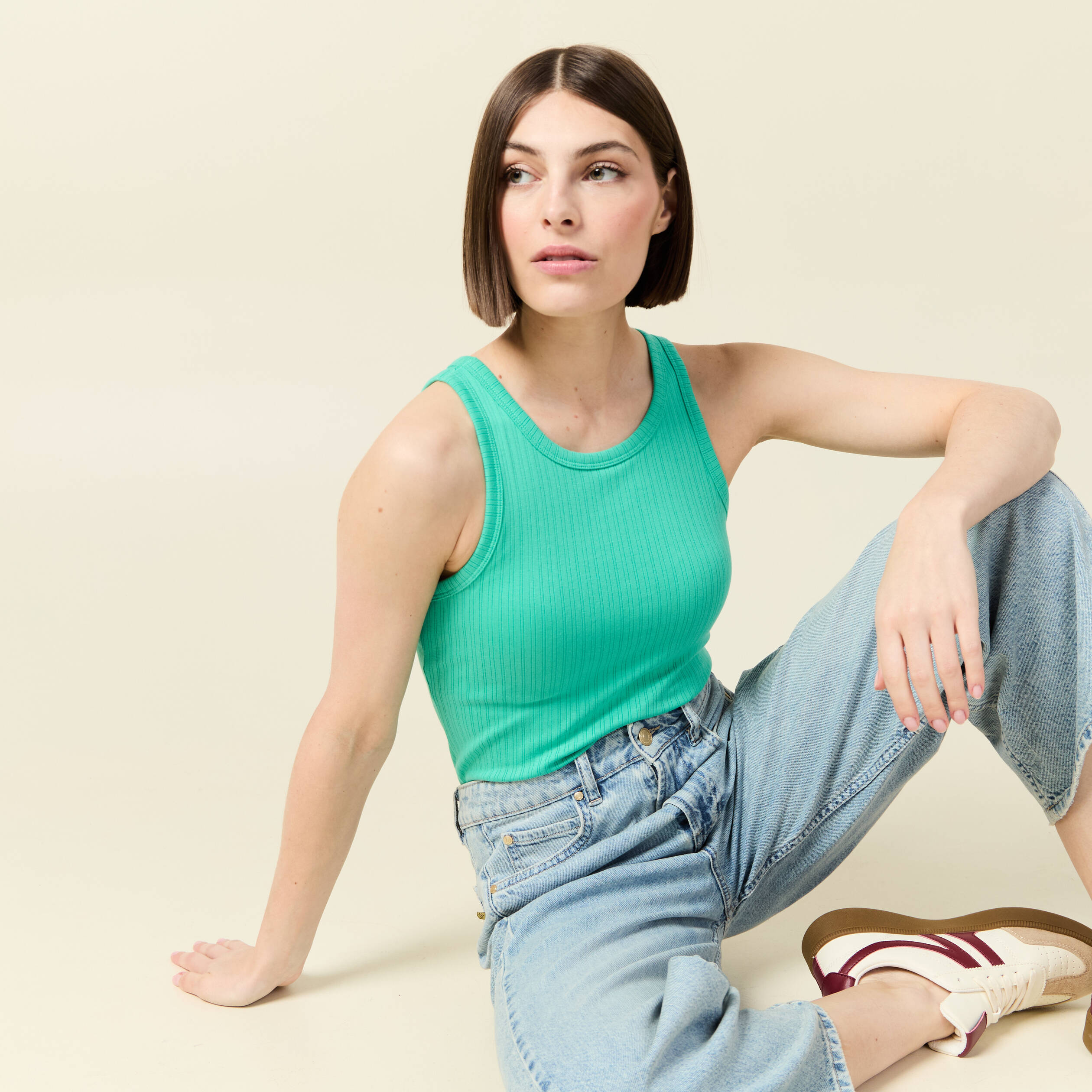 debardeur 2 en 1 avec brassiere integree vert turquoise femme Débardeur 2 en 1 avec brassière intégrée vert turquoise femme