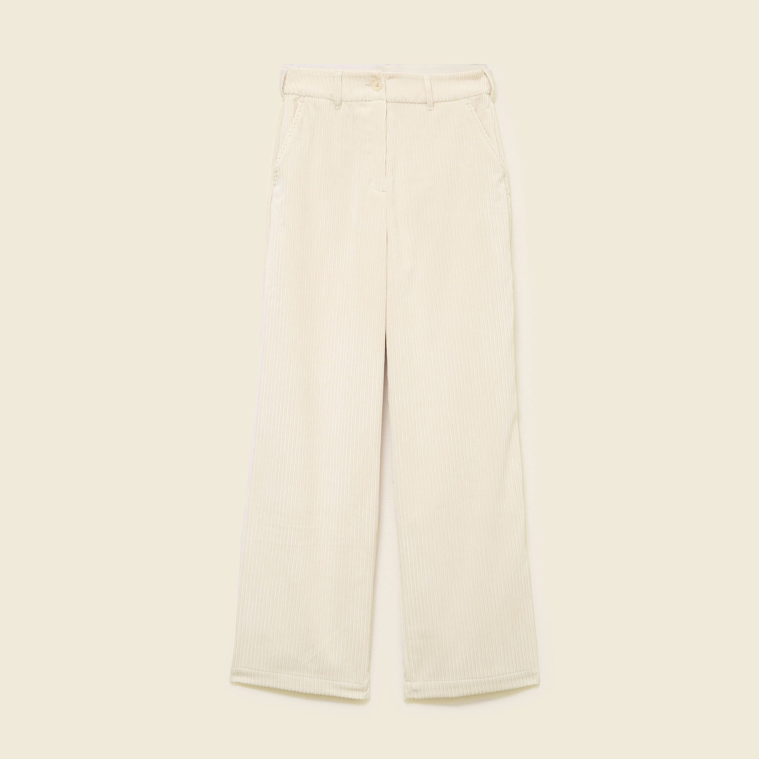 Pantalon large taille haute en velours creme femme