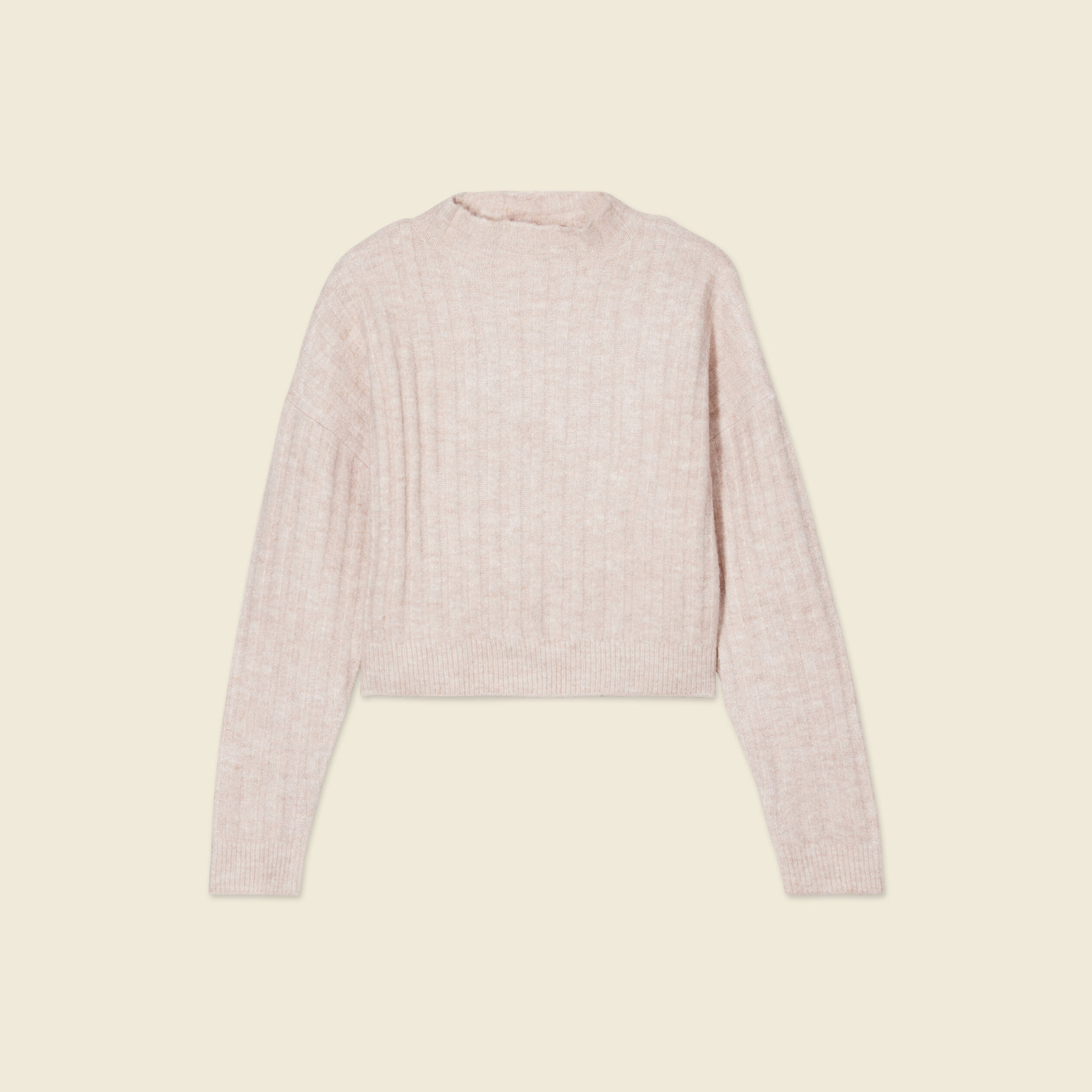 Pull manches longues cropped creme femme