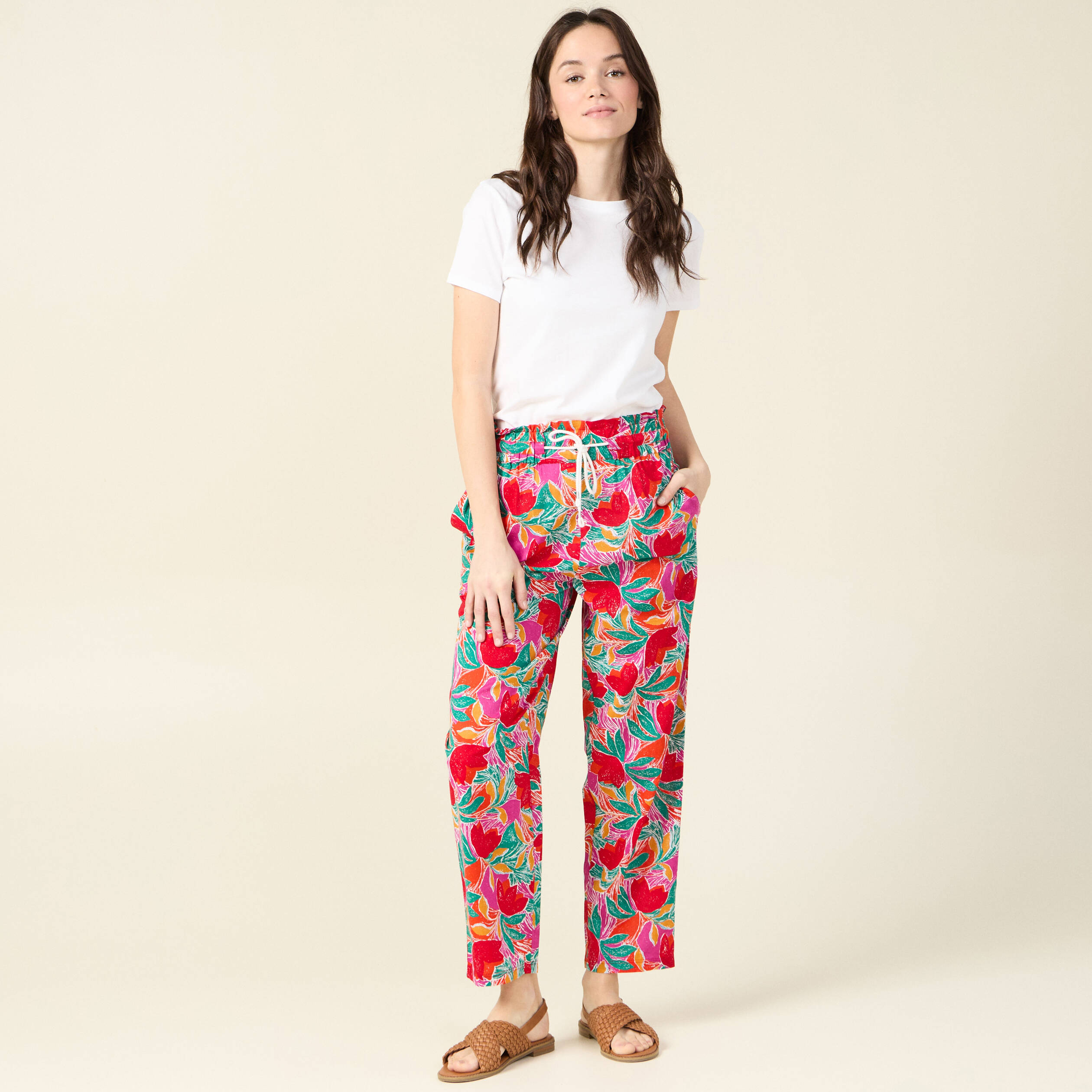 pantalon carotte taille haute multicolore femme Pantalon carotte taille haute multicolore femme