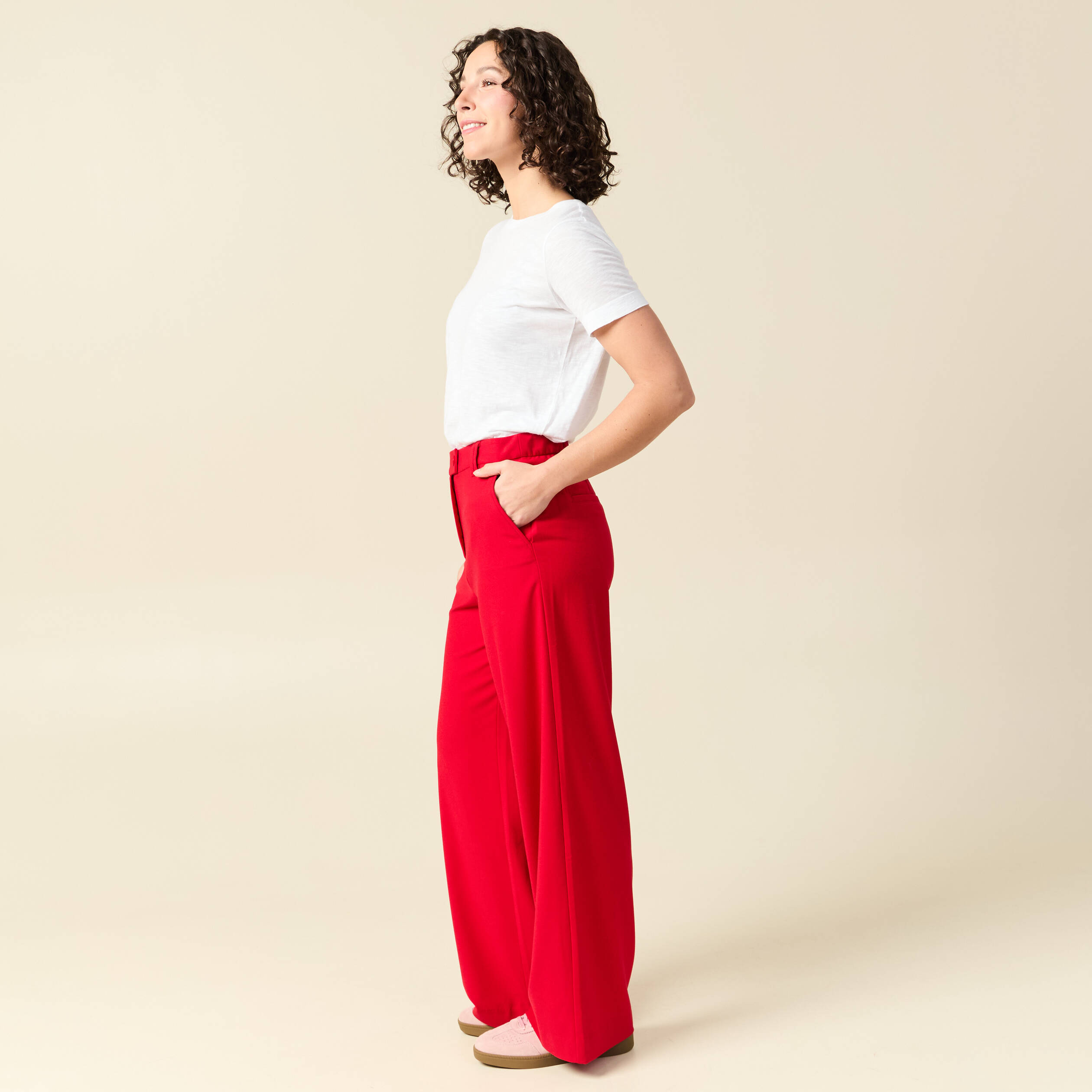 Pantalon loose taille standard fluide rouge femme