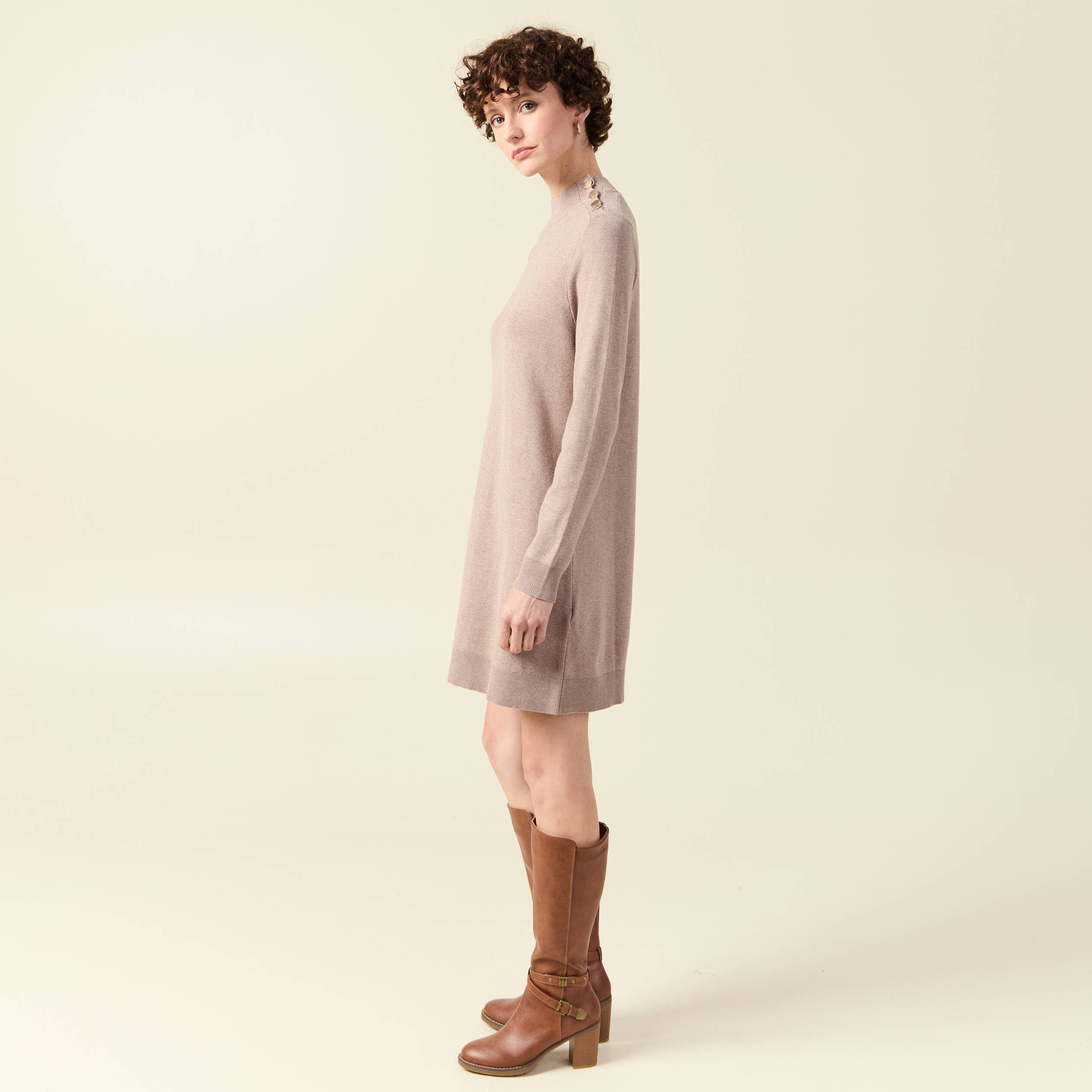 robe pull droite col montant taupe femme Robe pull droite col montant taupe femme