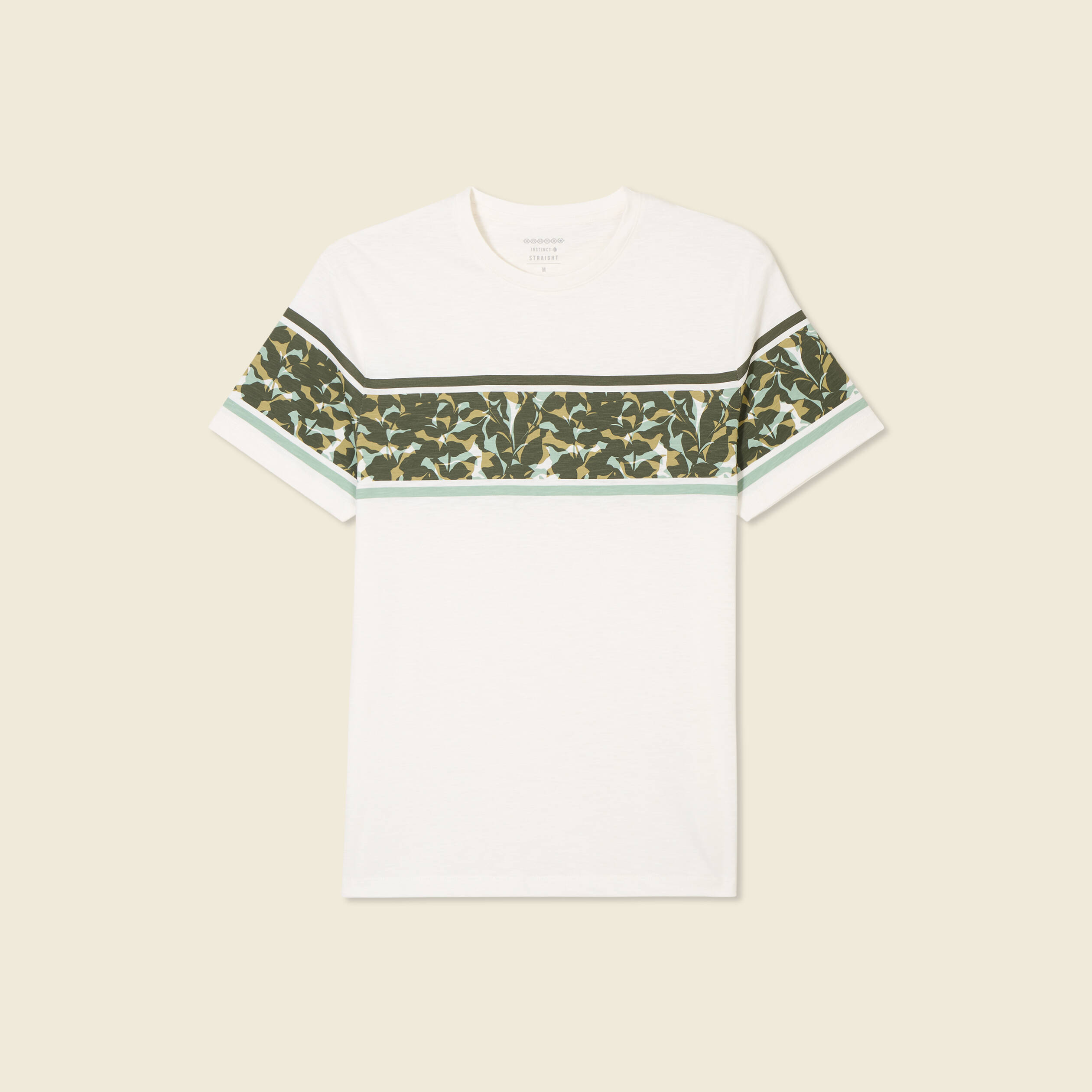 T-shirt coupe droite en coton col rond vert olive homme