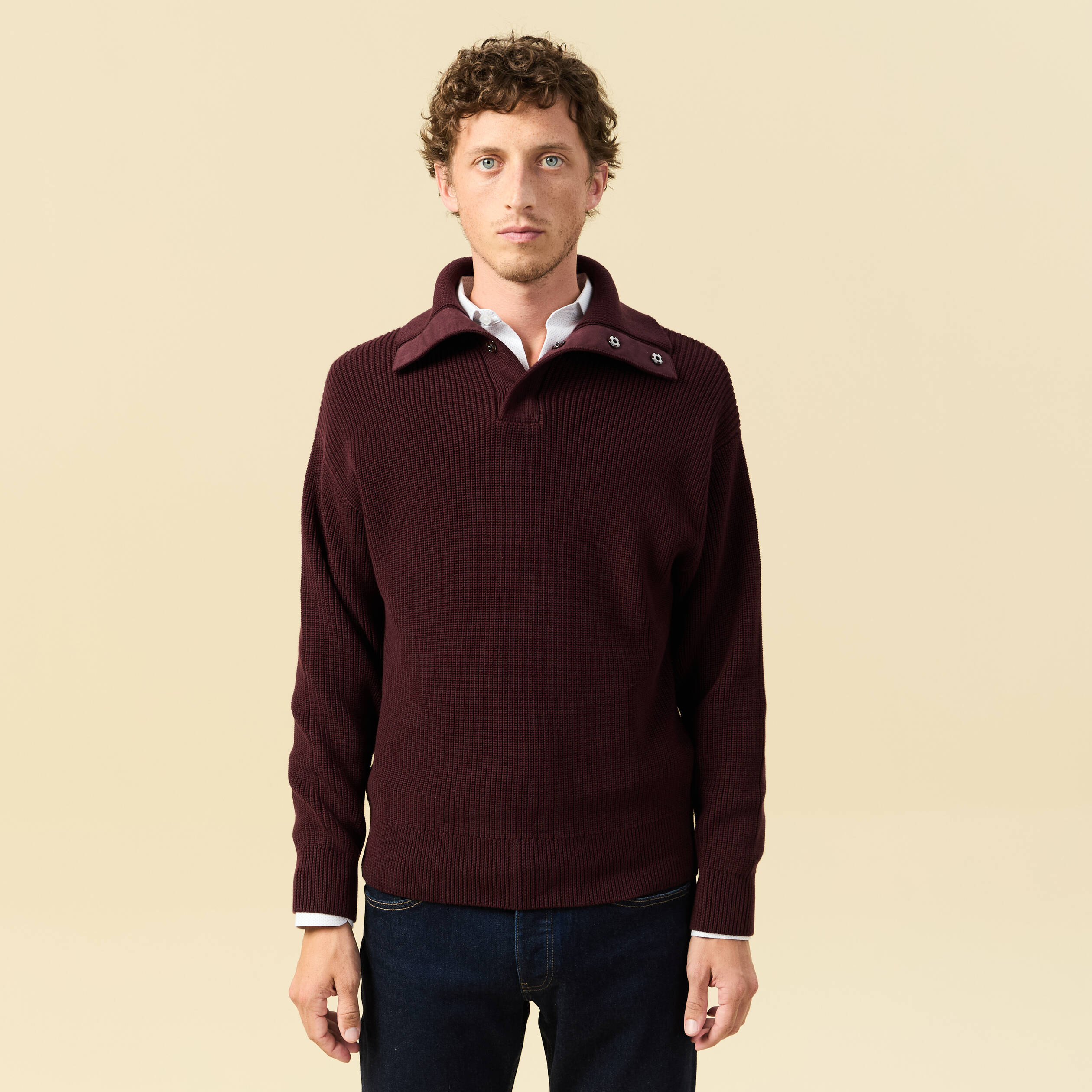 Pull droit manches longues bordeaux homme
