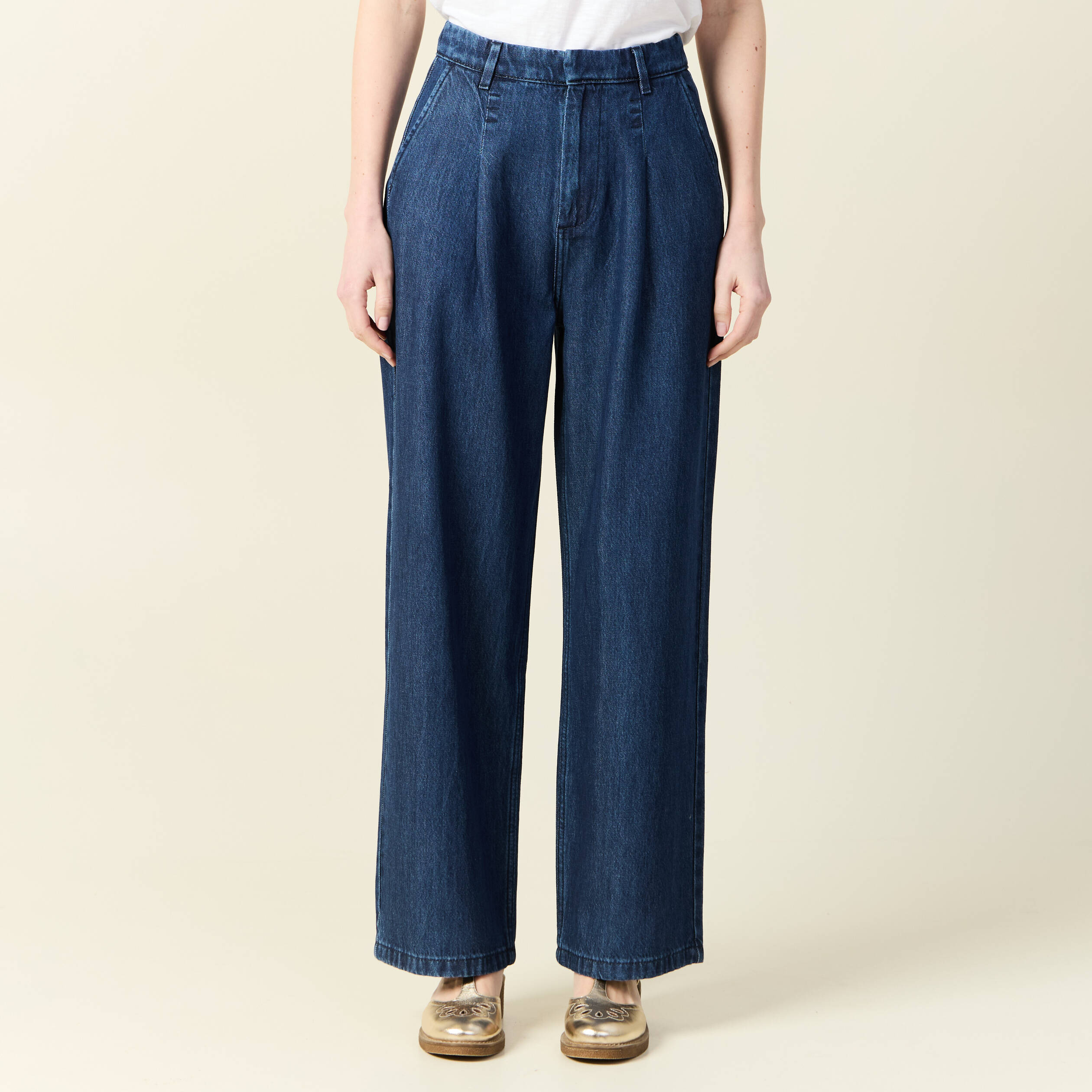 jeans large a pinces denim brut femme Jeans large à pinces denim brut femme
