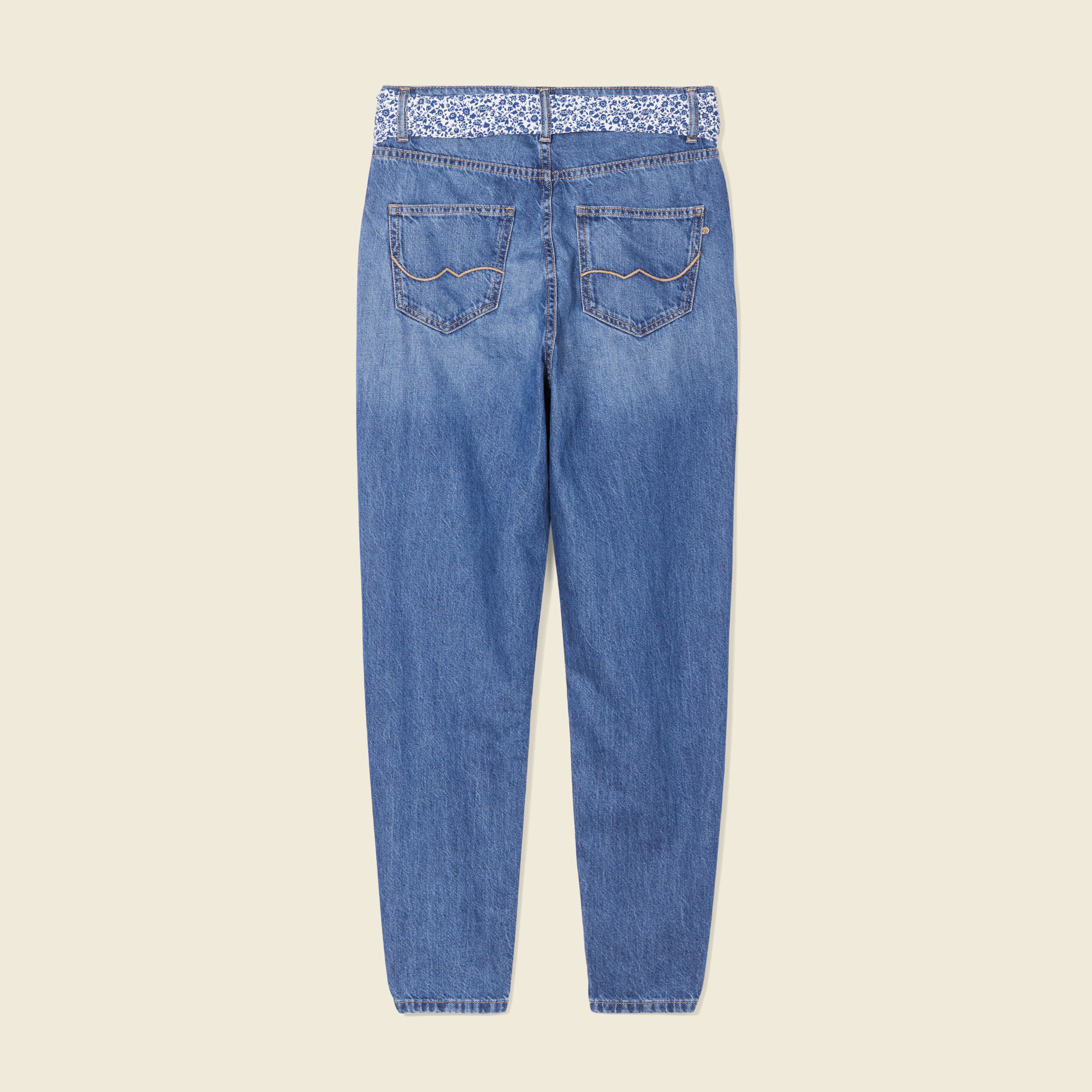 Jeans slouchy ceinture foulard denim stone femme