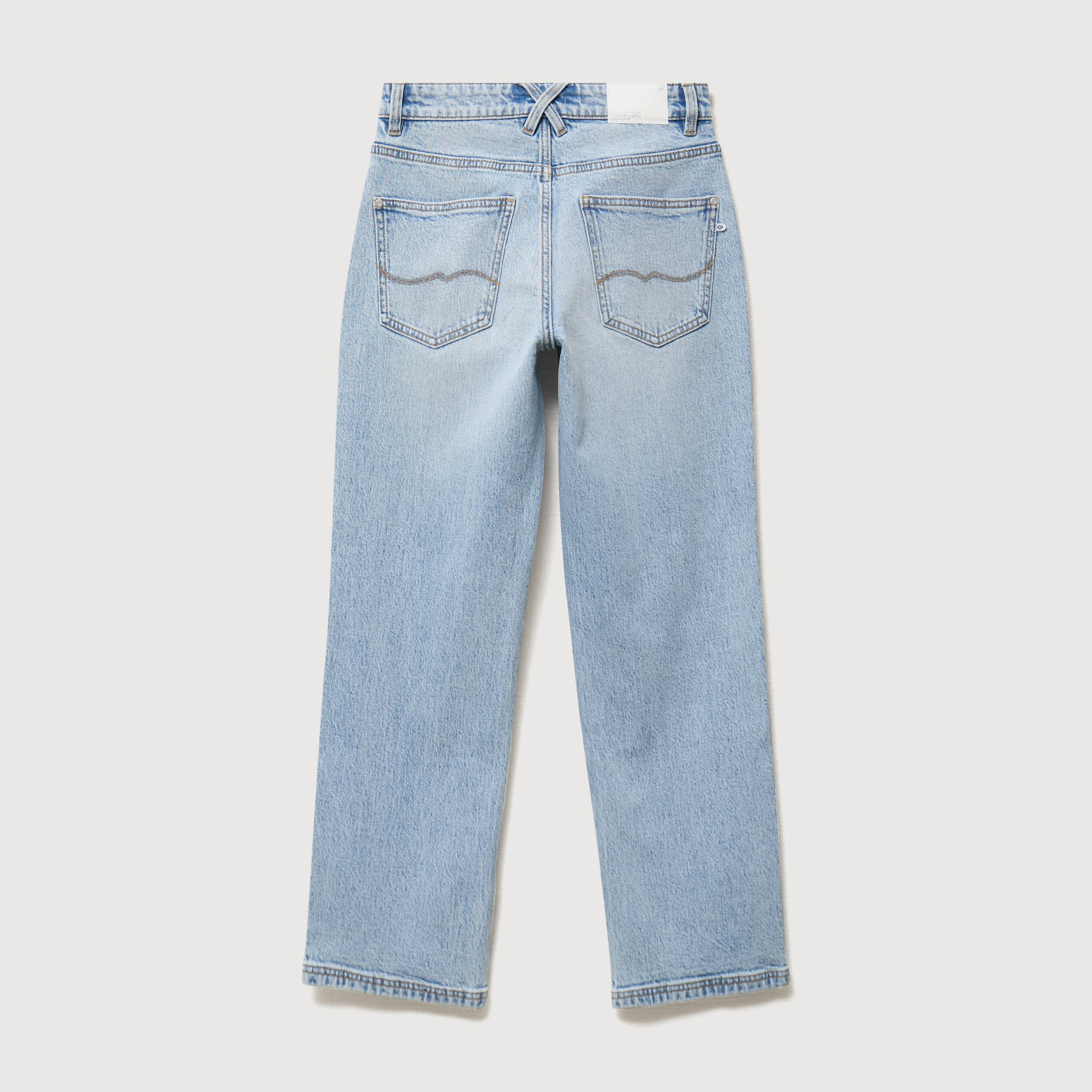 Jeans straight 7/8&egrave;me taille haute denim bleach femme