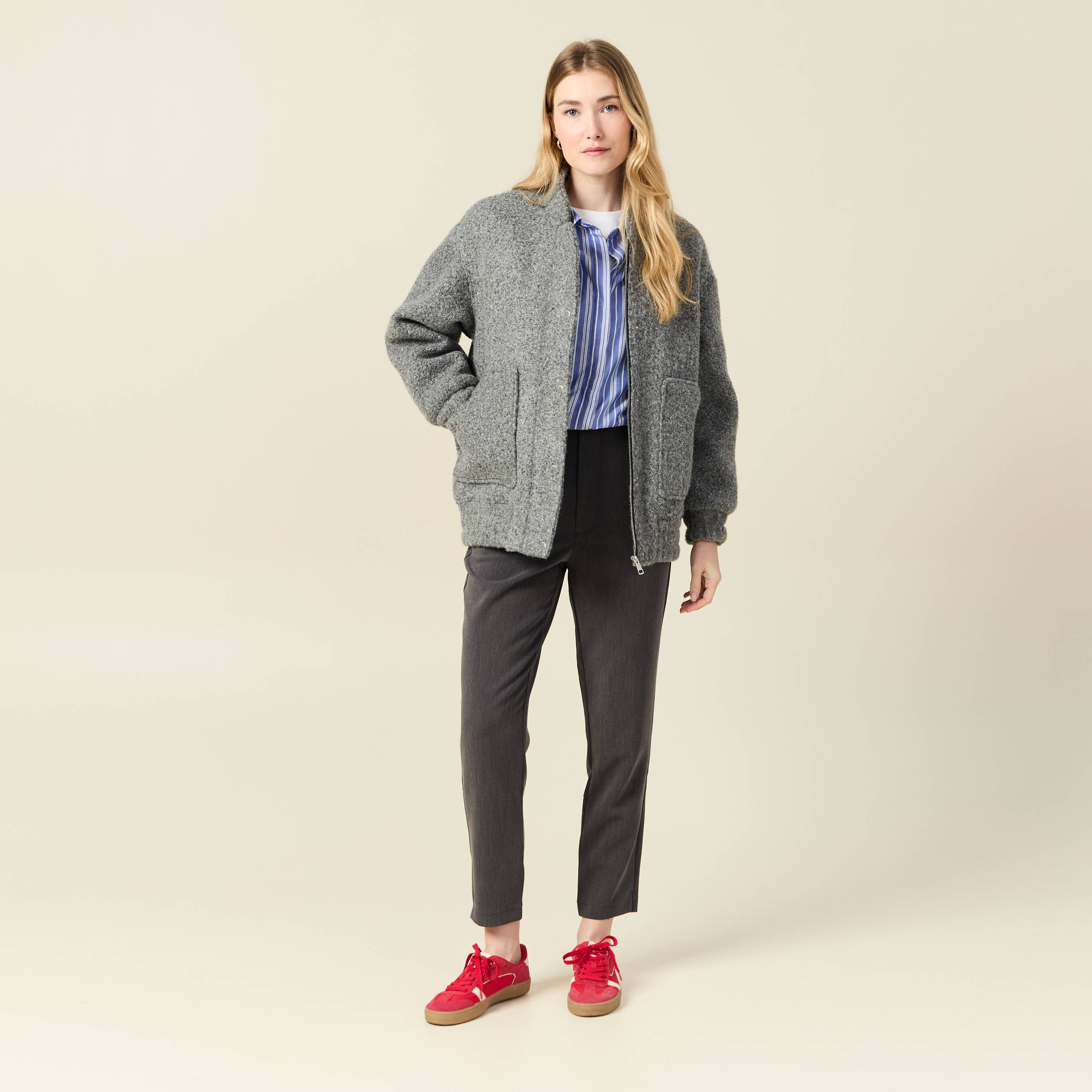 pantalon cigarette gris femme Pantalon cigarette gris femme