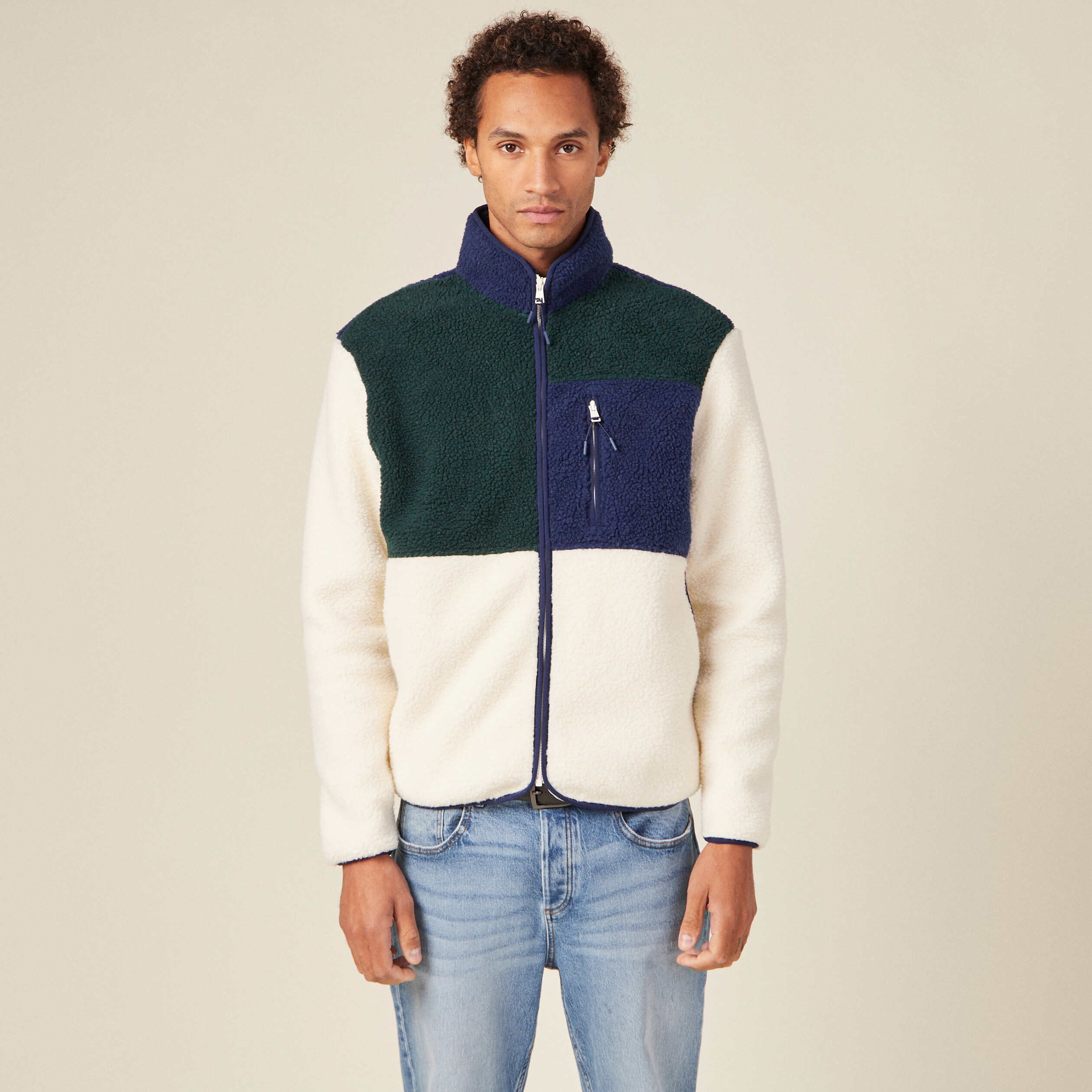 Sweat manches longues zippé vert foncé homme