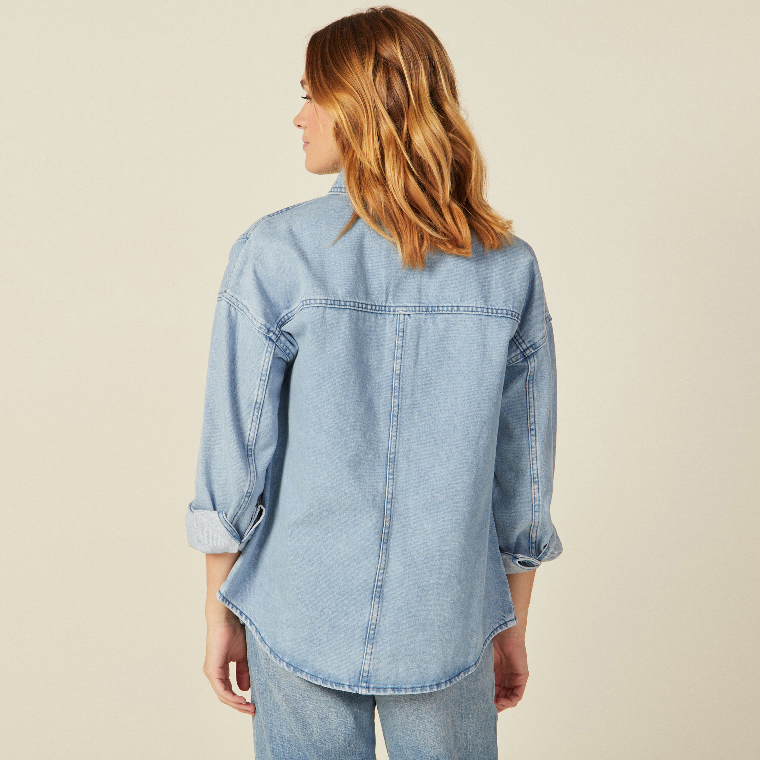 Veste workwear manches 3/4 denim stone femme