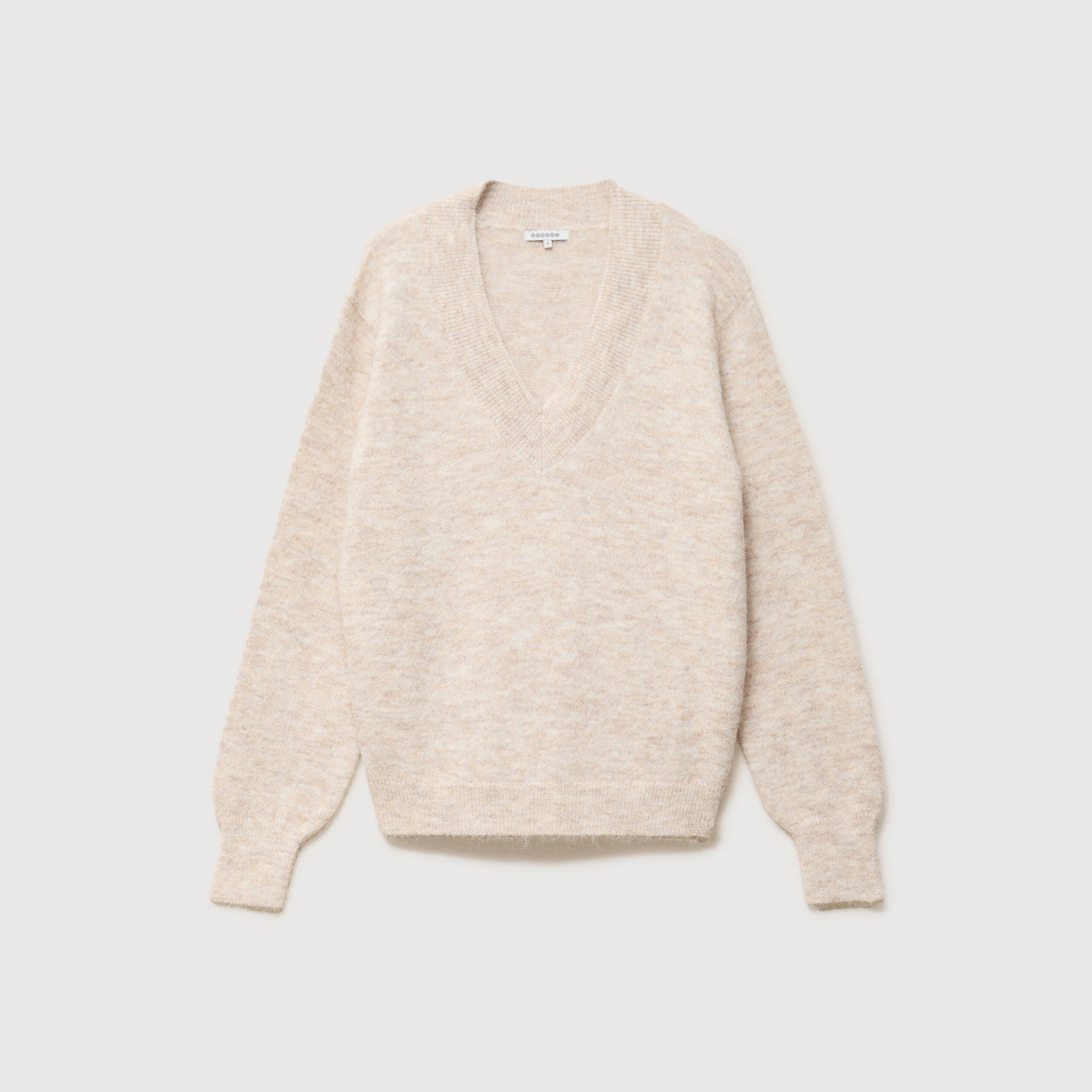 Pull col v manches longues creme femme