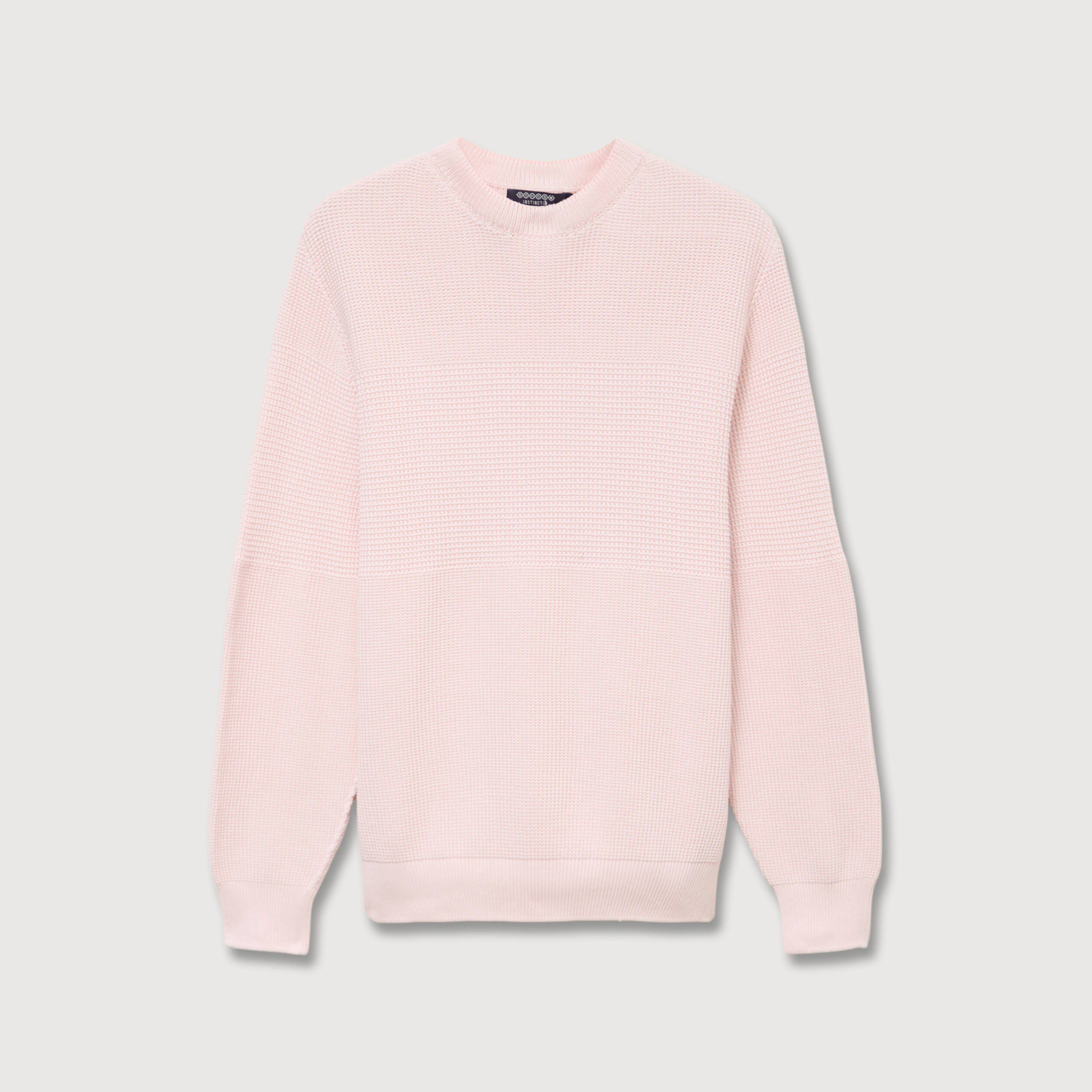 Pull col rond manches longues en coton rose poudr&eacute;e homme