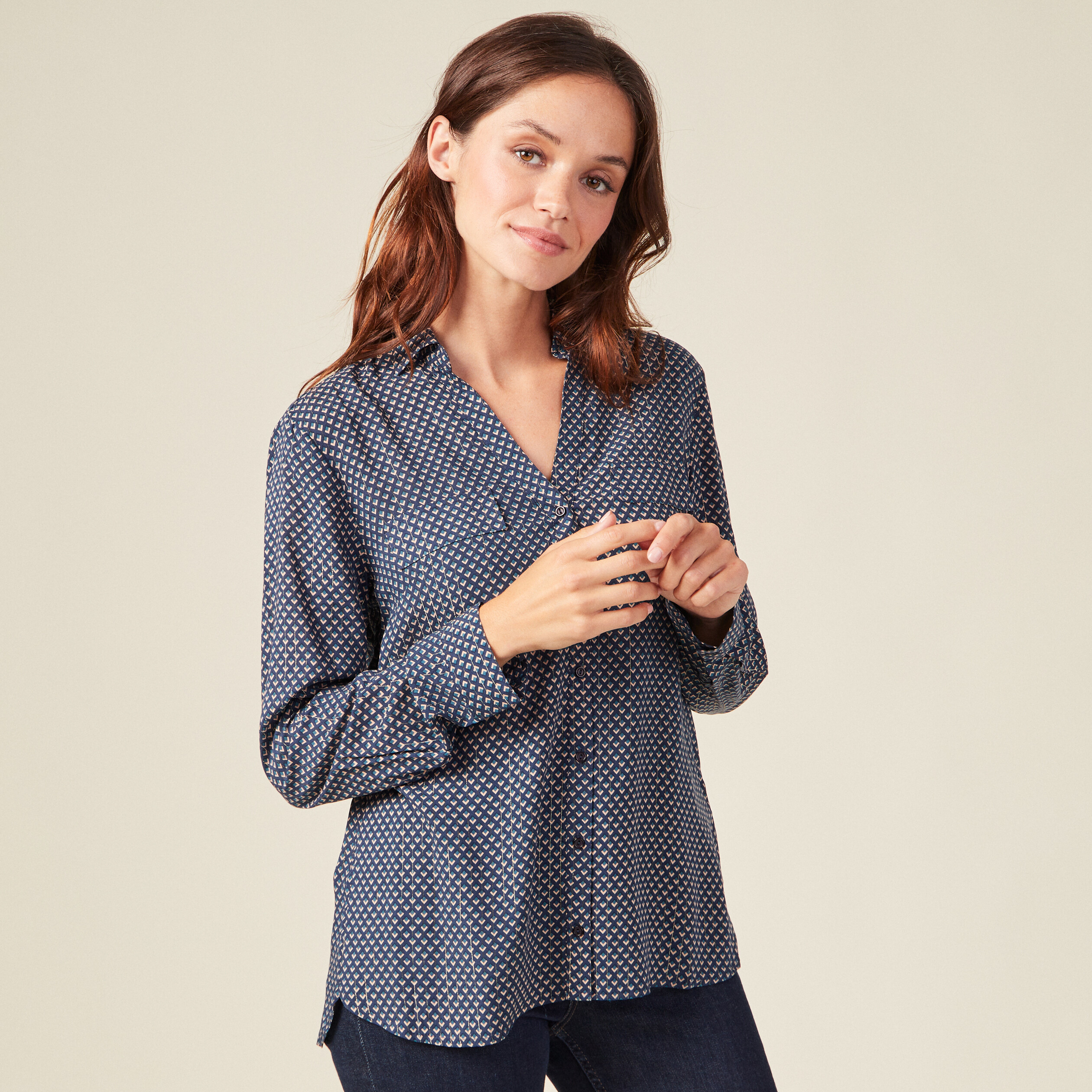 Chemise manches longues bleu femme