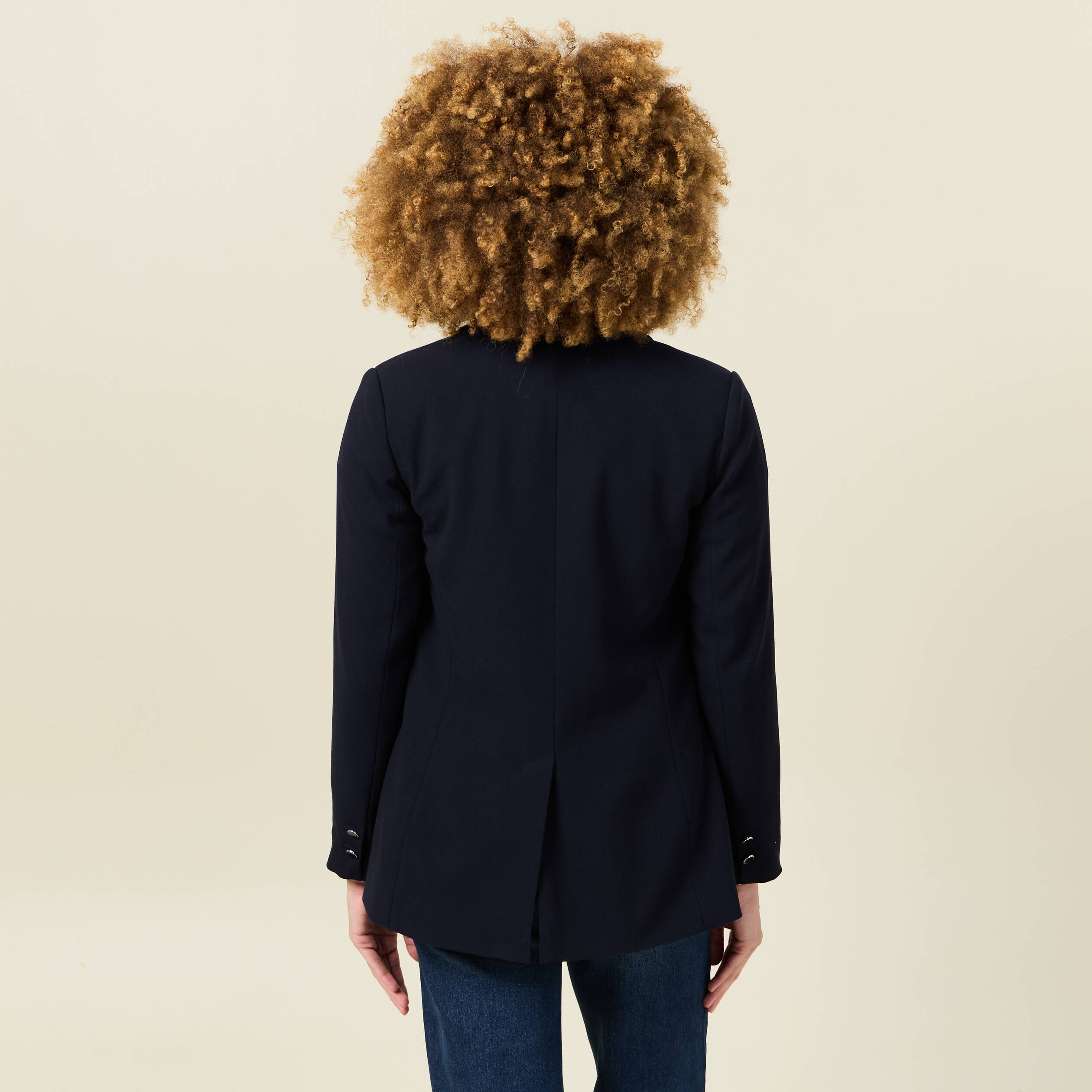 Veste blazer col ch&acirc;le bleu marine femme