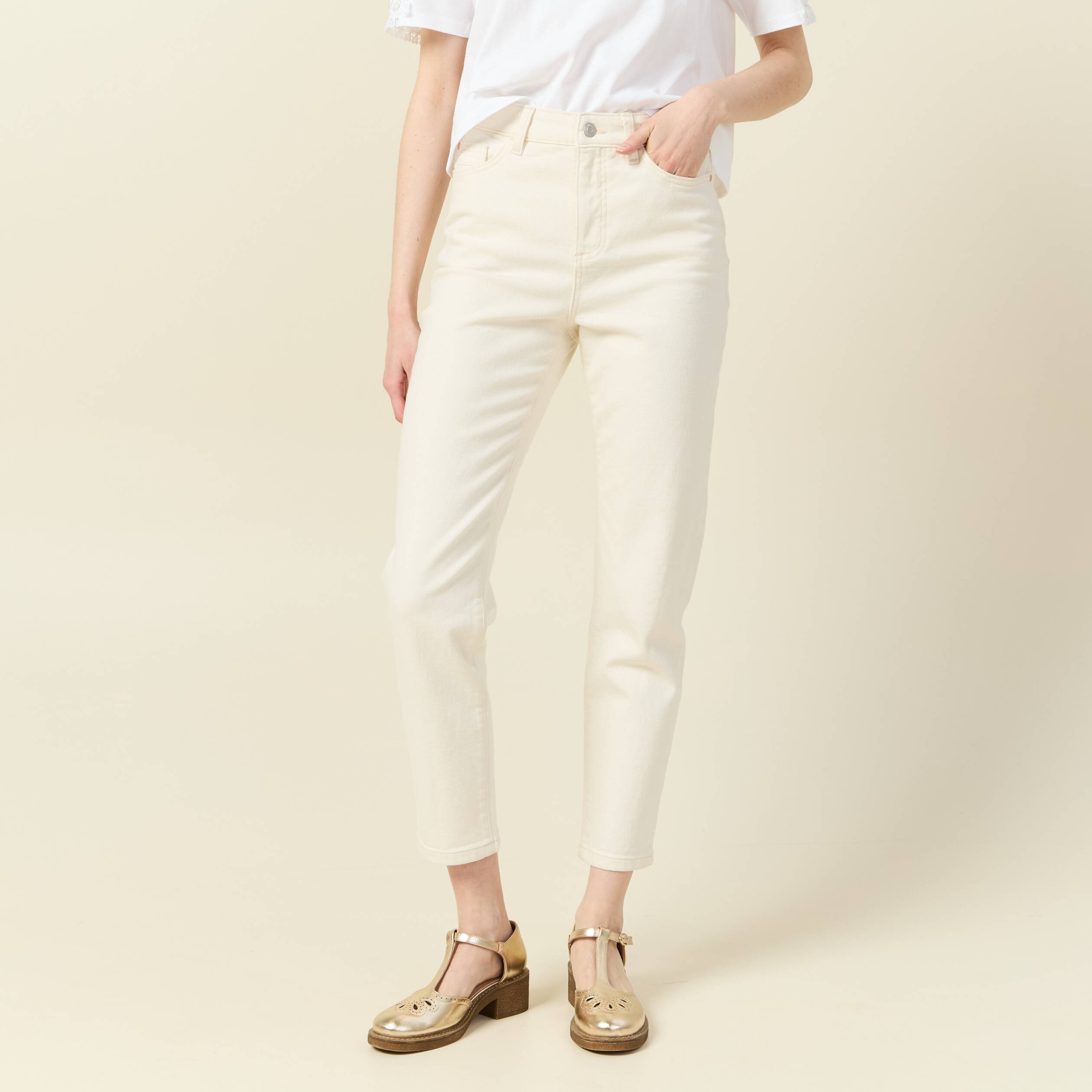 jeans mom 78eme ecru femme Jeans mom 7/8ème ecru femme