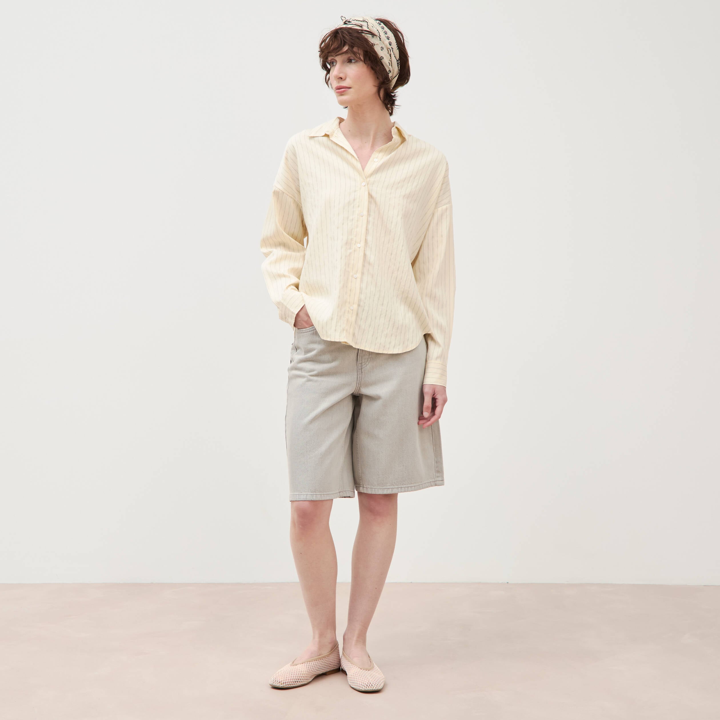 Chemise manches longues fluide creme femme