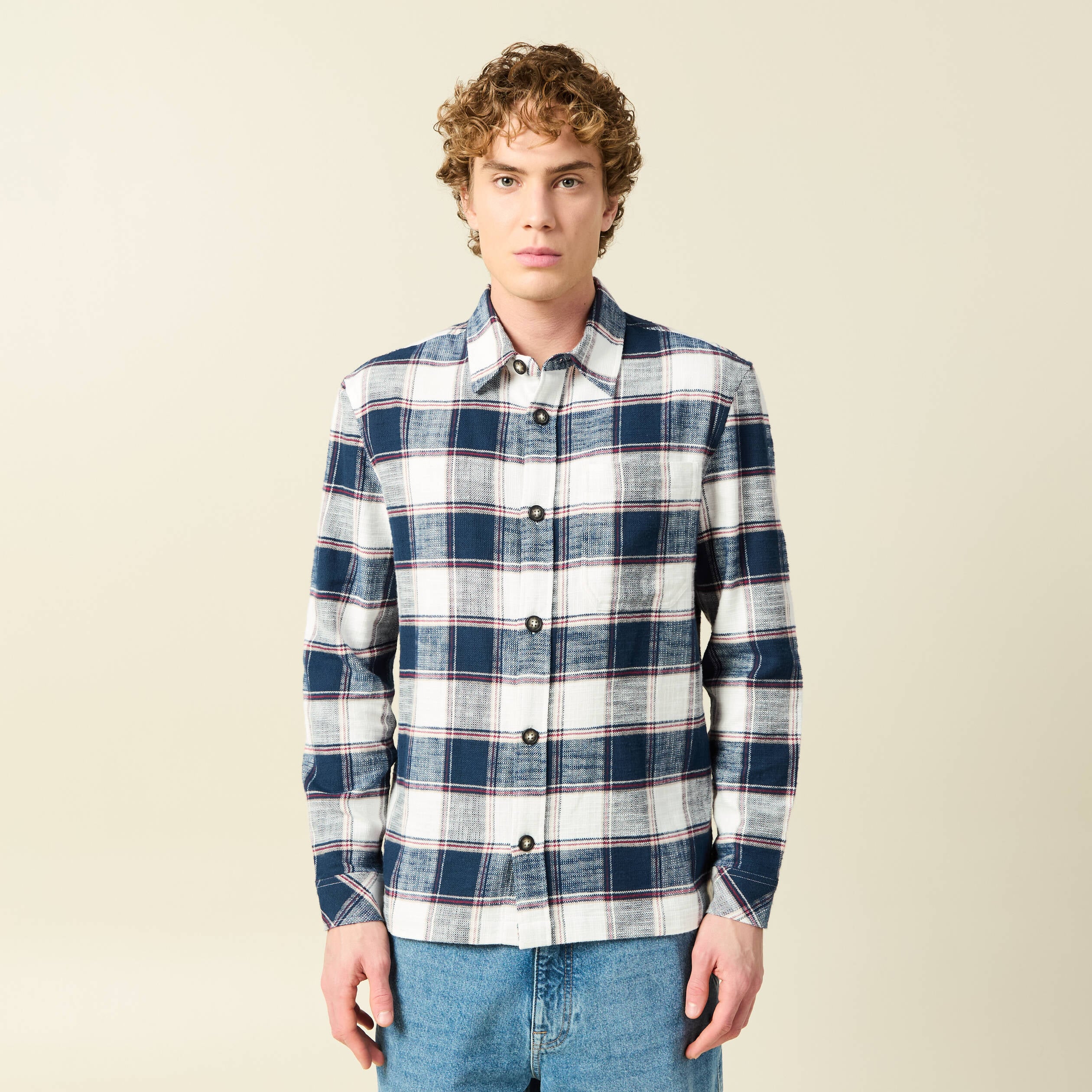 Surchemise en coton manches longues bleu marine homme