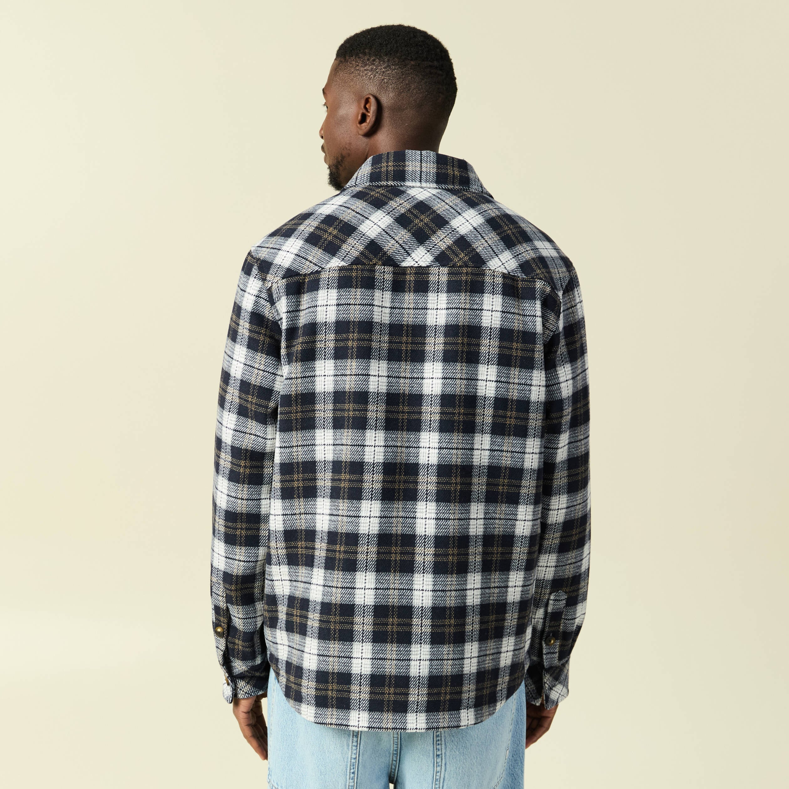 Surchemise oversize courte doubl&eacute;e bleu marine homme