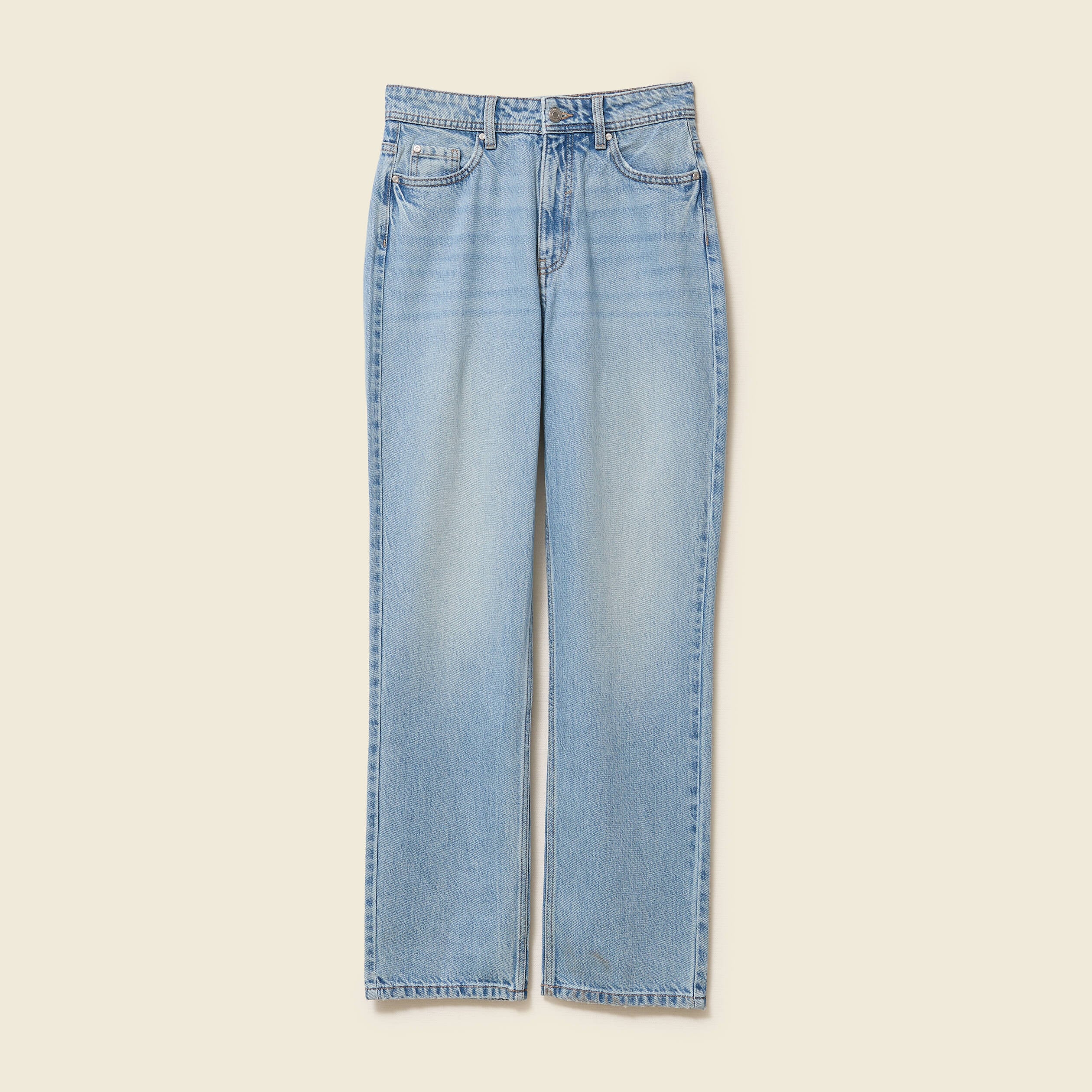 Jeans straight taille haute 7/8&egrave;me denim baby bleu femme