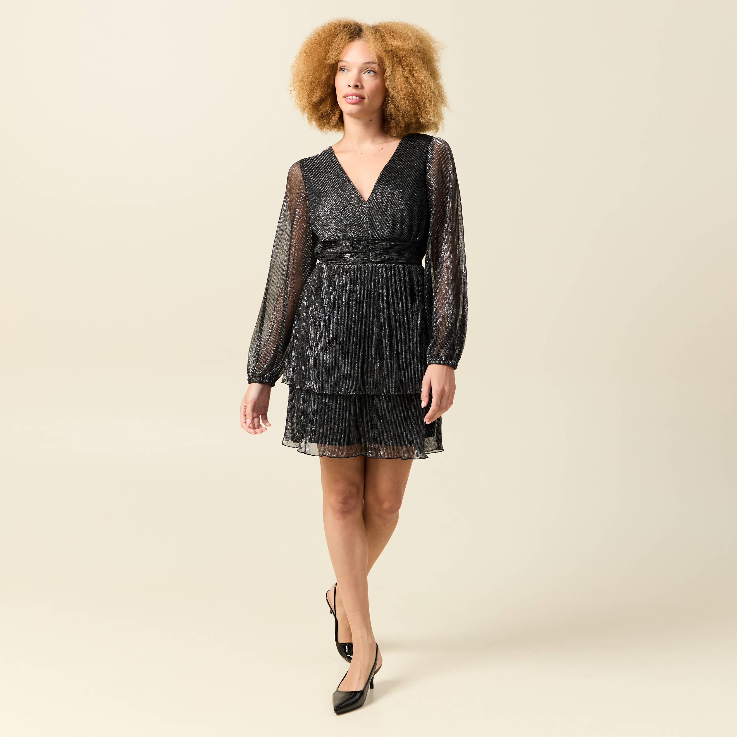 Robe manches longues doubl&eacute;e gris argent femme