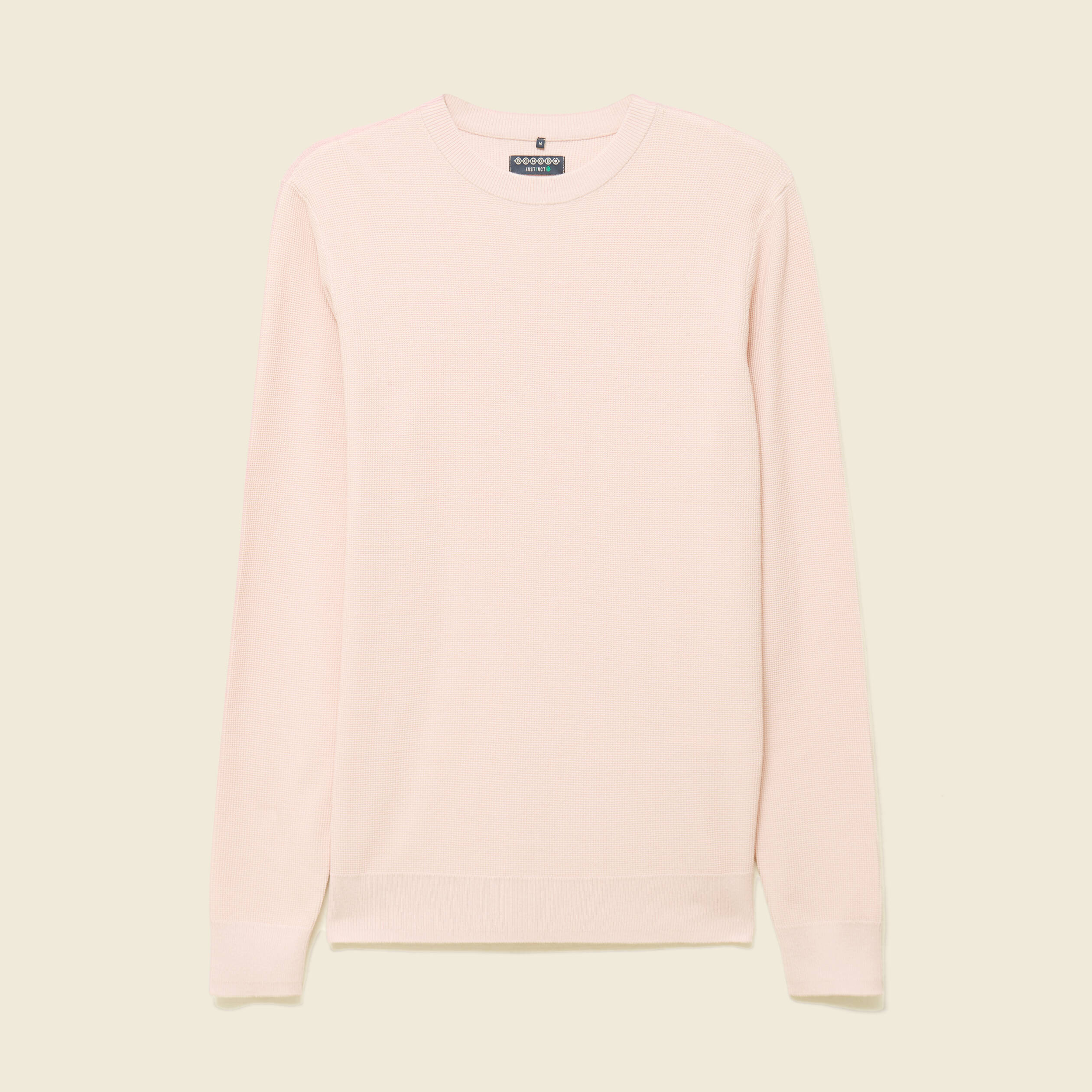 Pull fin col rond manches longues rose poudr&eacute;e homme