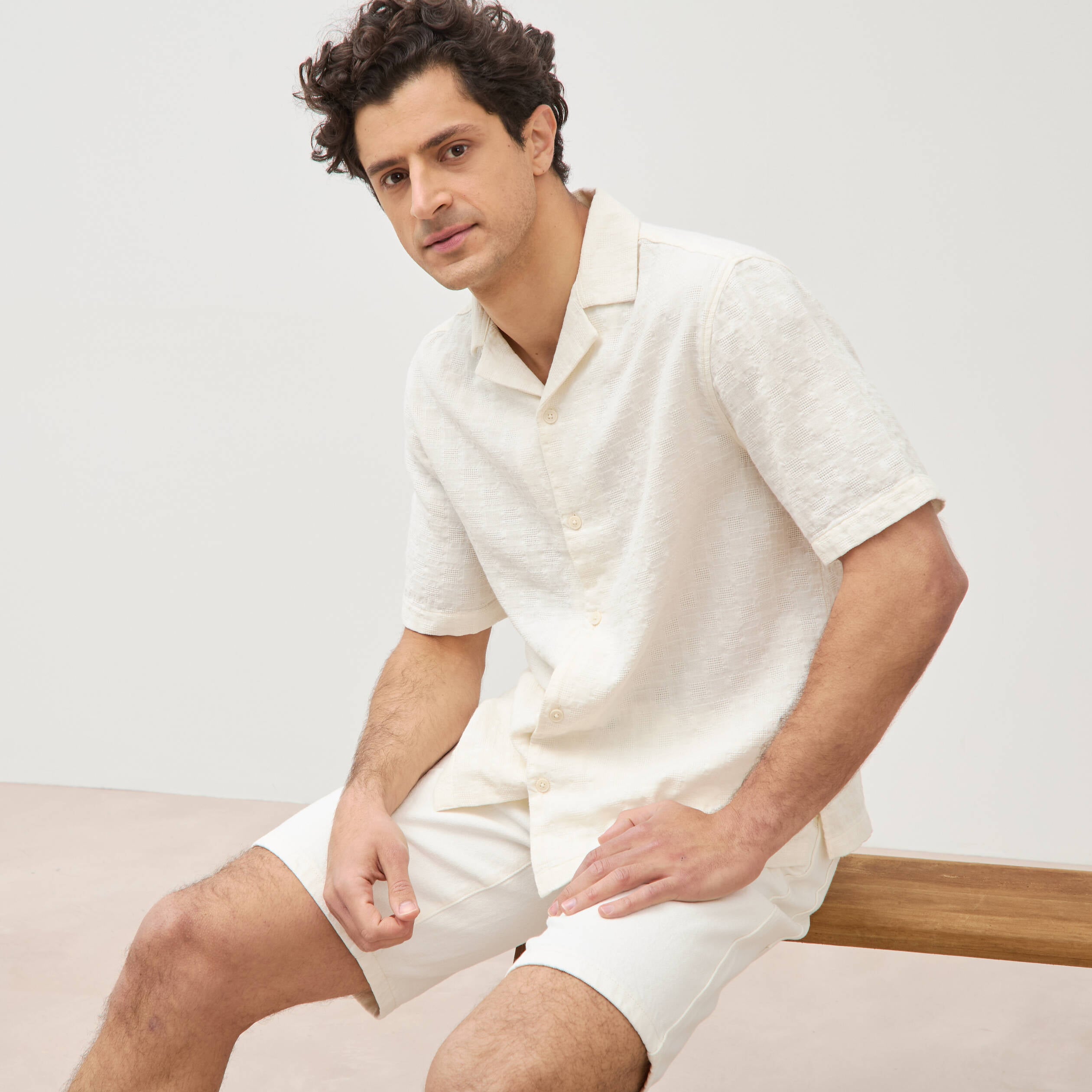 Col boyfriend manches courtes en coton ecru homme