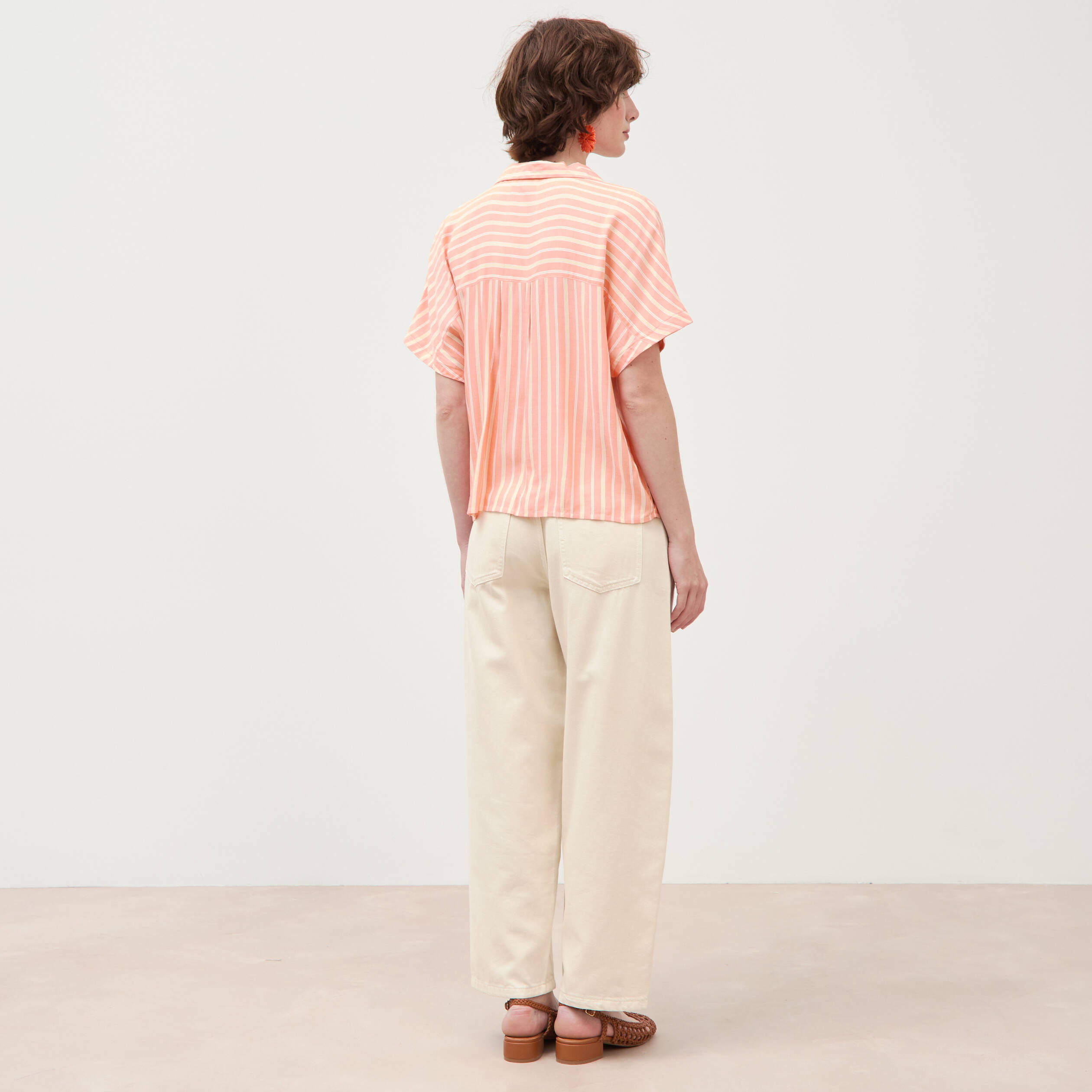Chemise manches 3/4 orange abricot femme