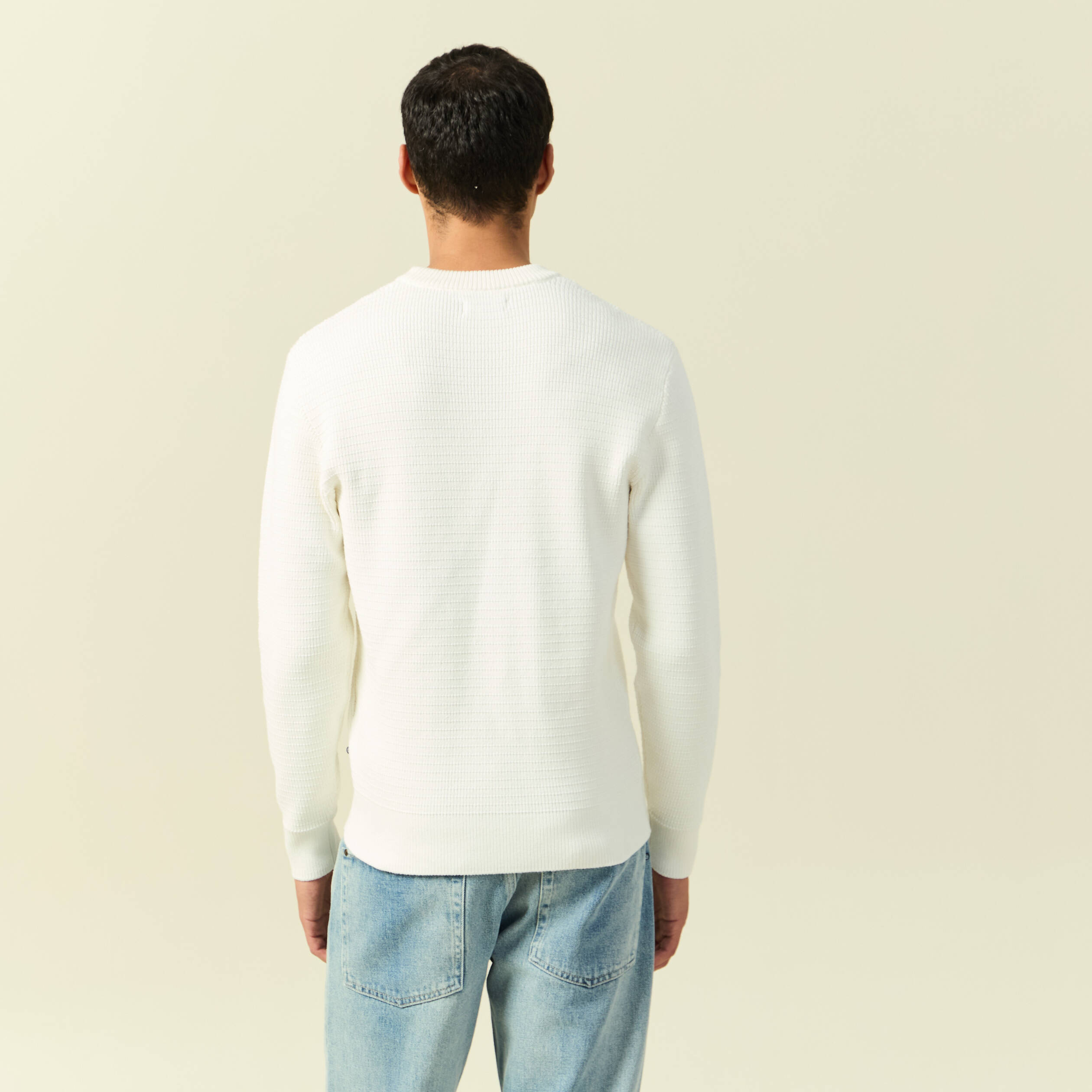 Pull col rond manches longues ecru homme