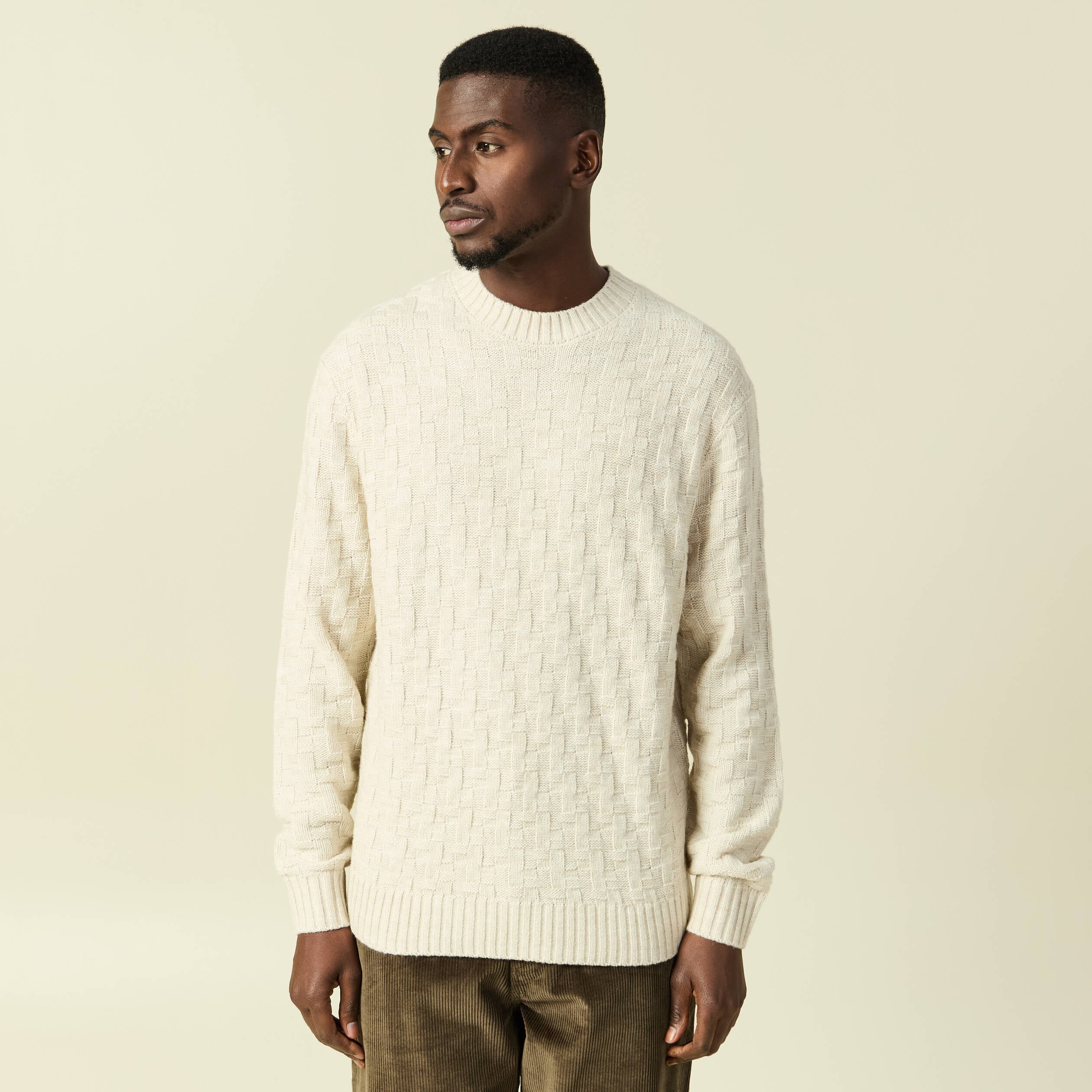 Pull manches longues col rond sable homme