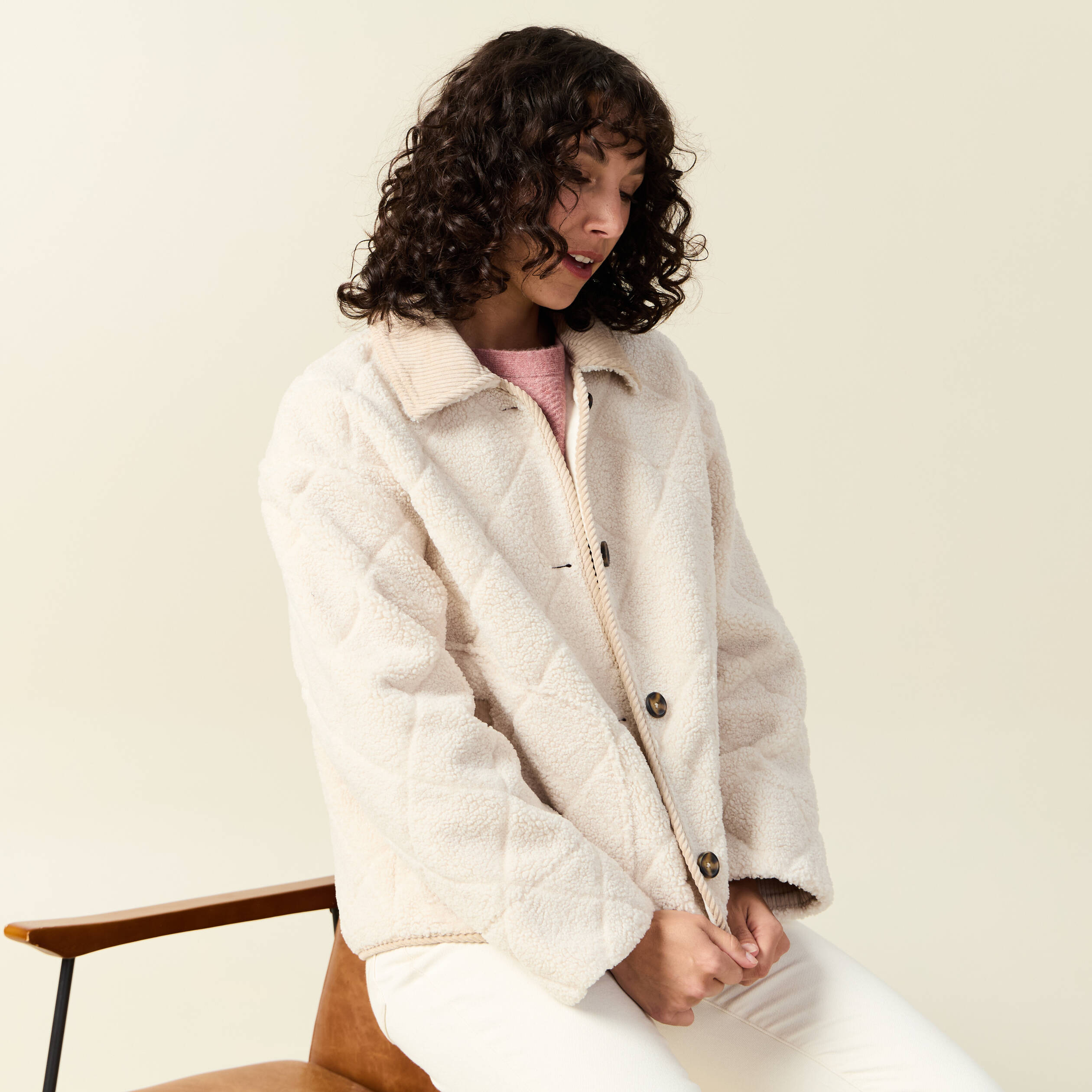 Blouson bouclette creme femme