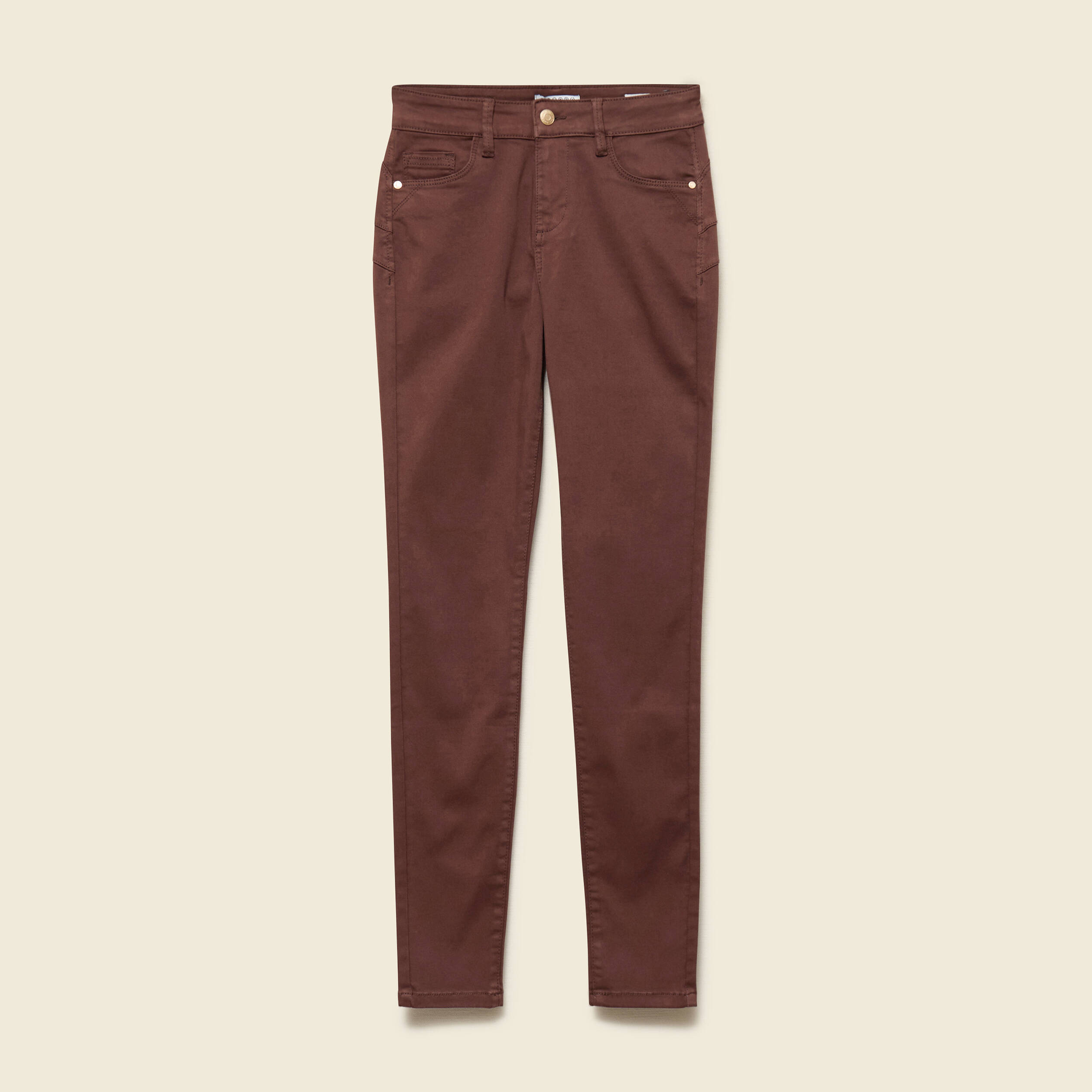 Pantalon skinny push-up taille standard marron fonc&eacute; femme