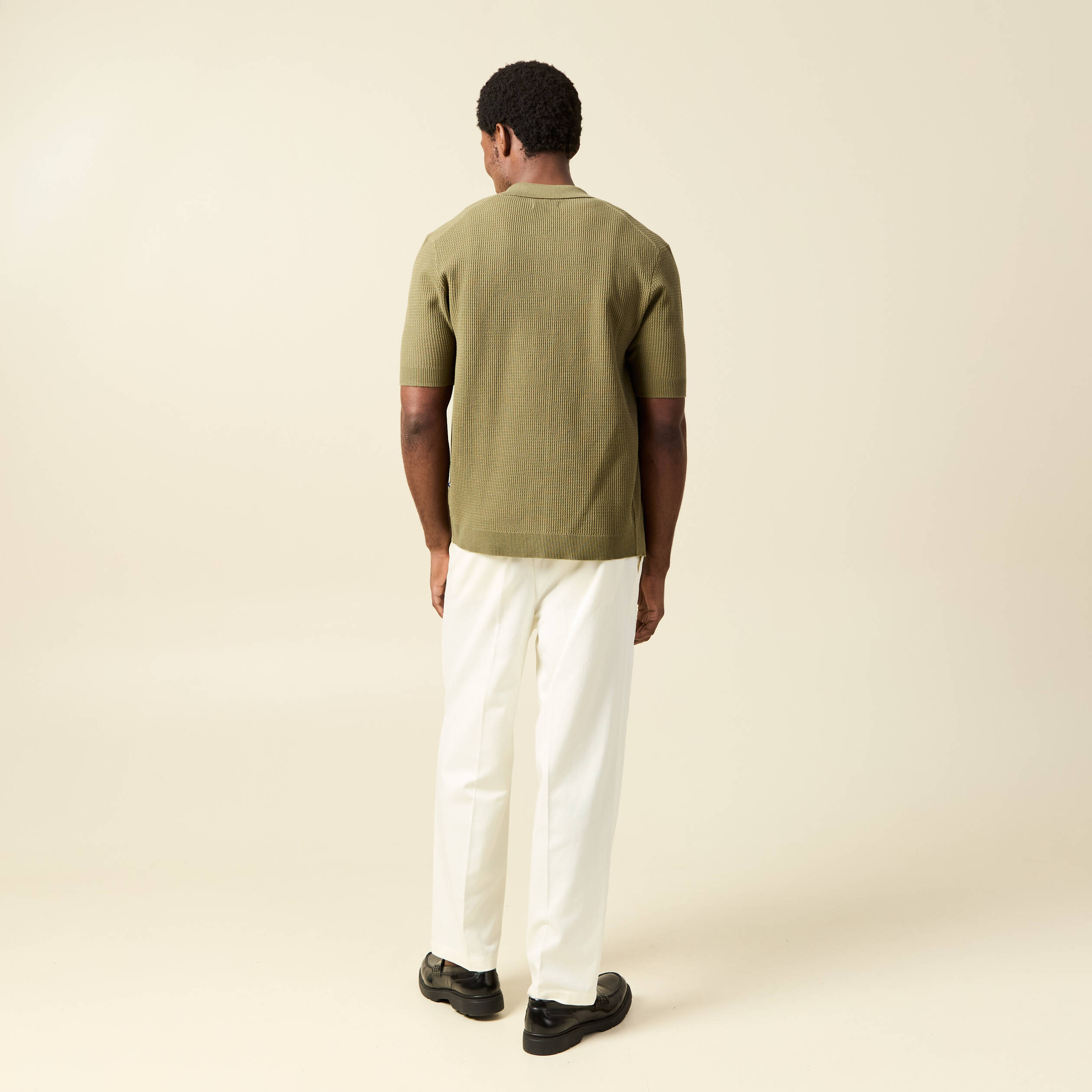 Chemise manches courtes col polo vert kaki homme