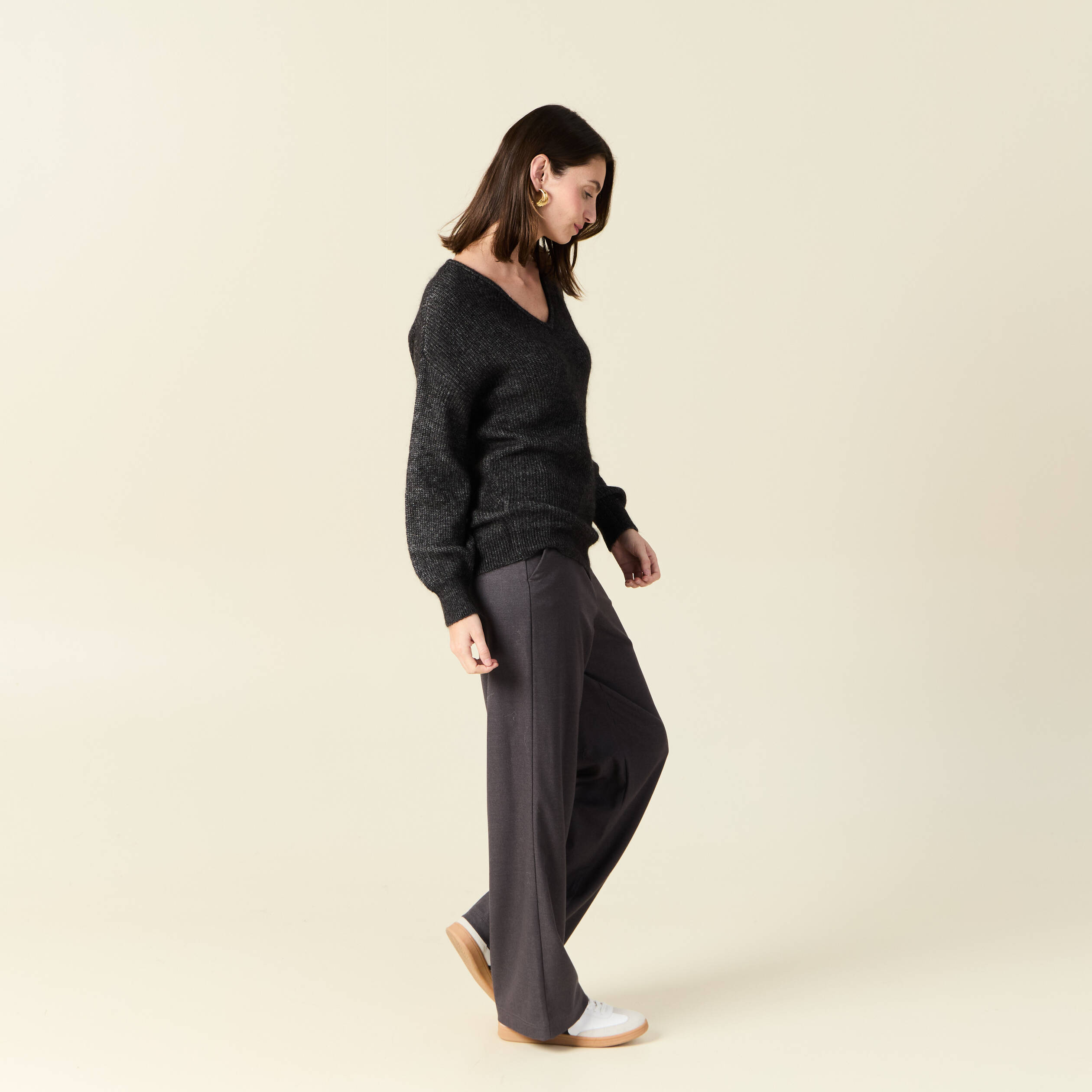 Pull manches longues ajouré noir femme