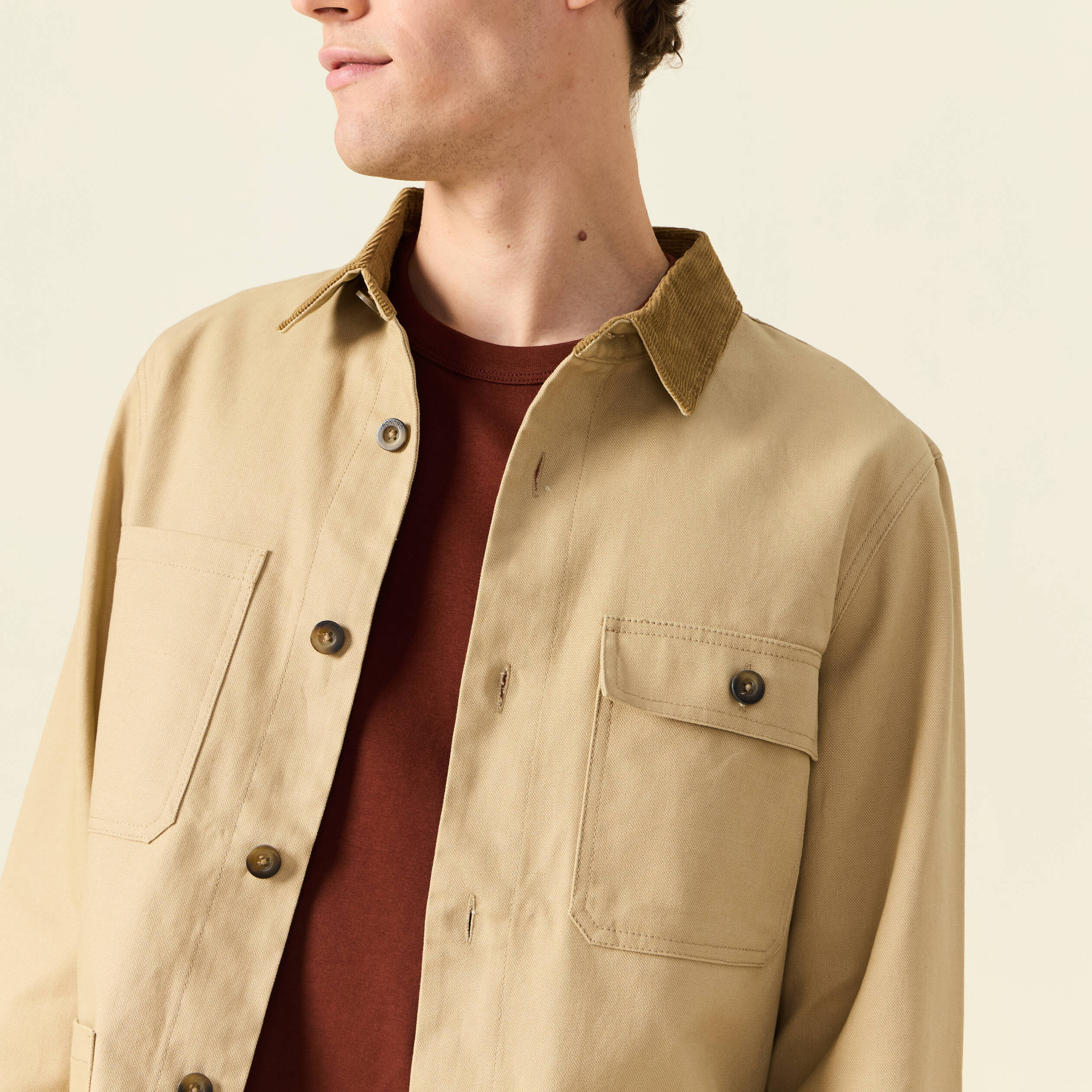 veste boutonnee col velours beige homme Veste boutonnée col velours beige homme
